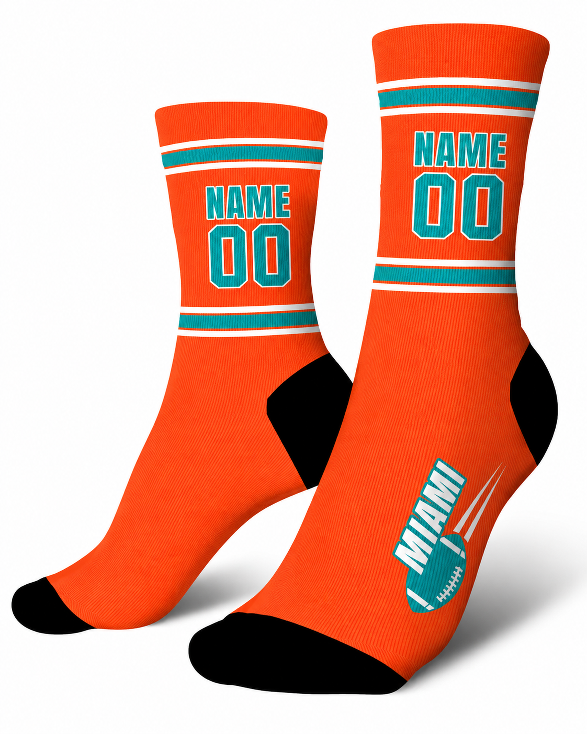 Custom City Sports Socks Miami Orange - Personalized Name Number