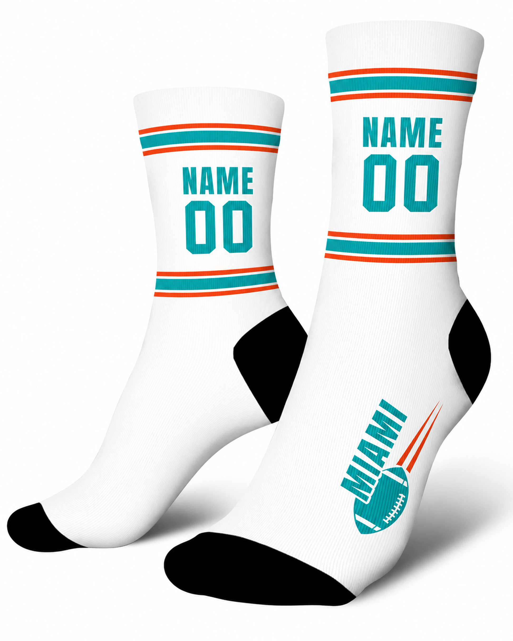 Custom City Sports Socks Miami White - Personalized Name Number