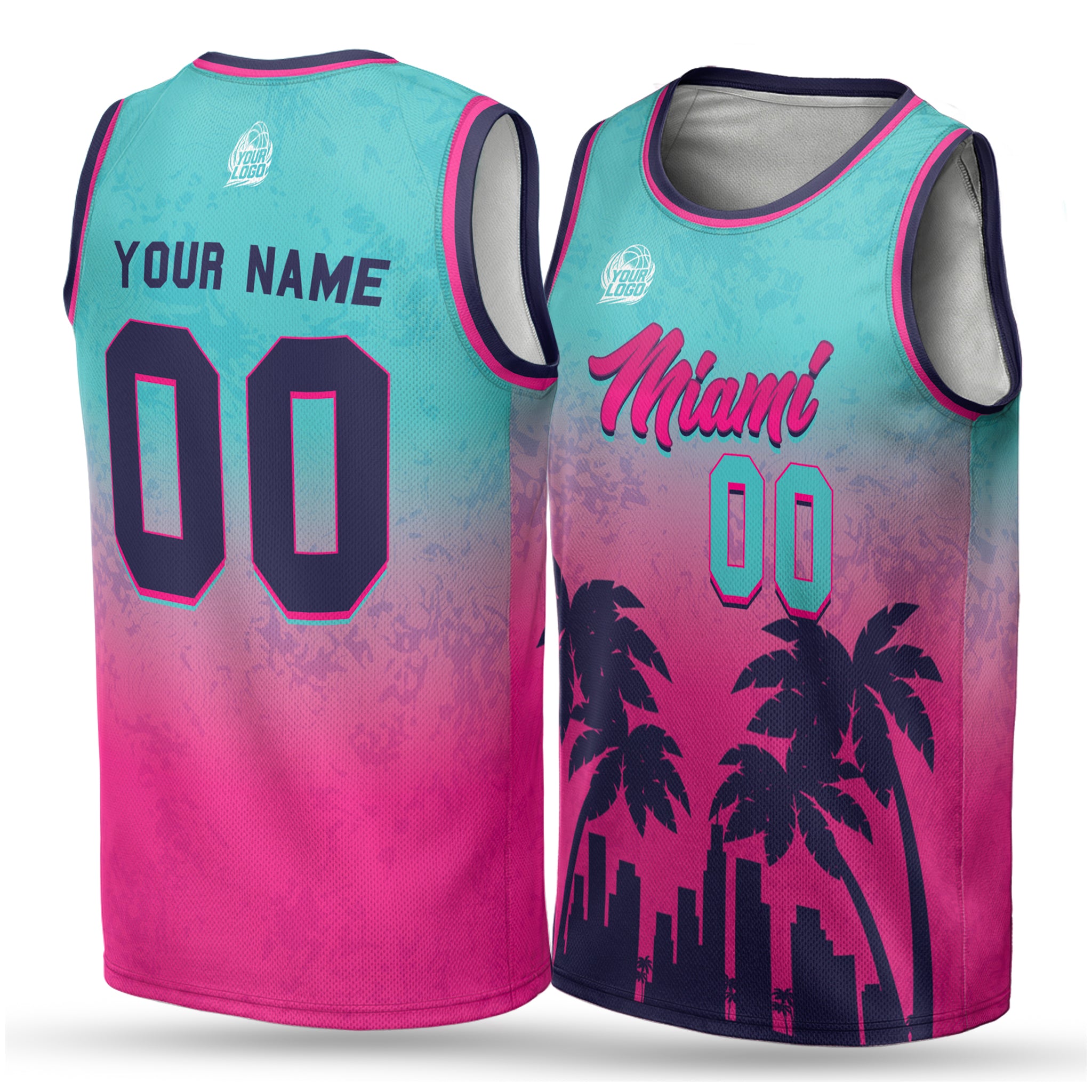 Custom City Basketball Jersey Miami Palm Tree Design - Add Your Name and Number