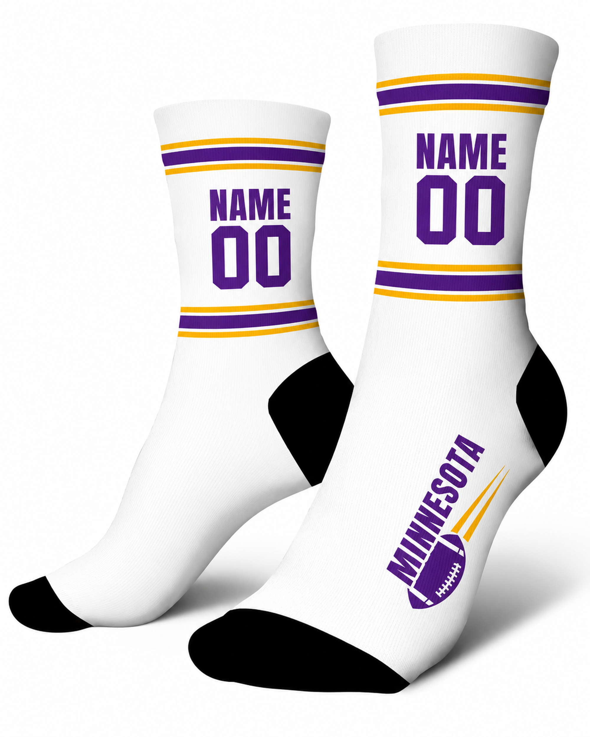 Custom City Sports Socks Minnesota White - Personalized Name Number