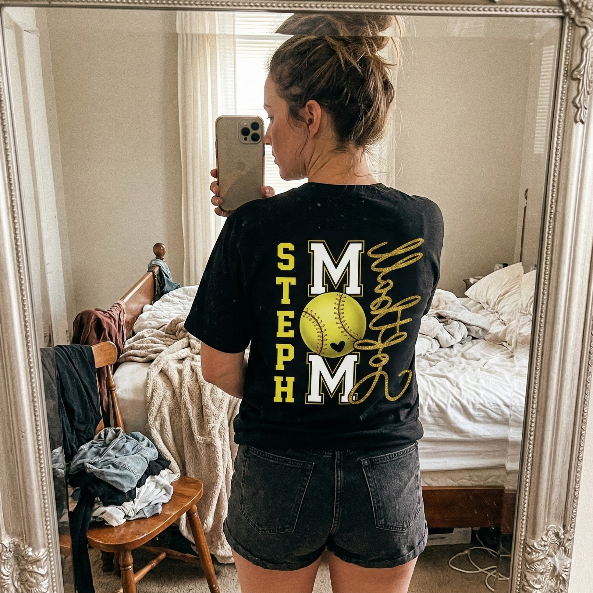 Custom T-Shirt Softball Mom Design Black - Personalized Name