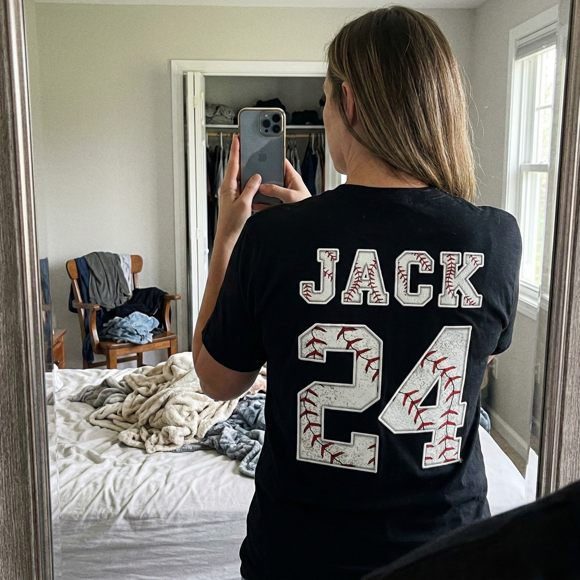 Custom T-Shirt Baseball Mom Heart Black - Personalized Name Number