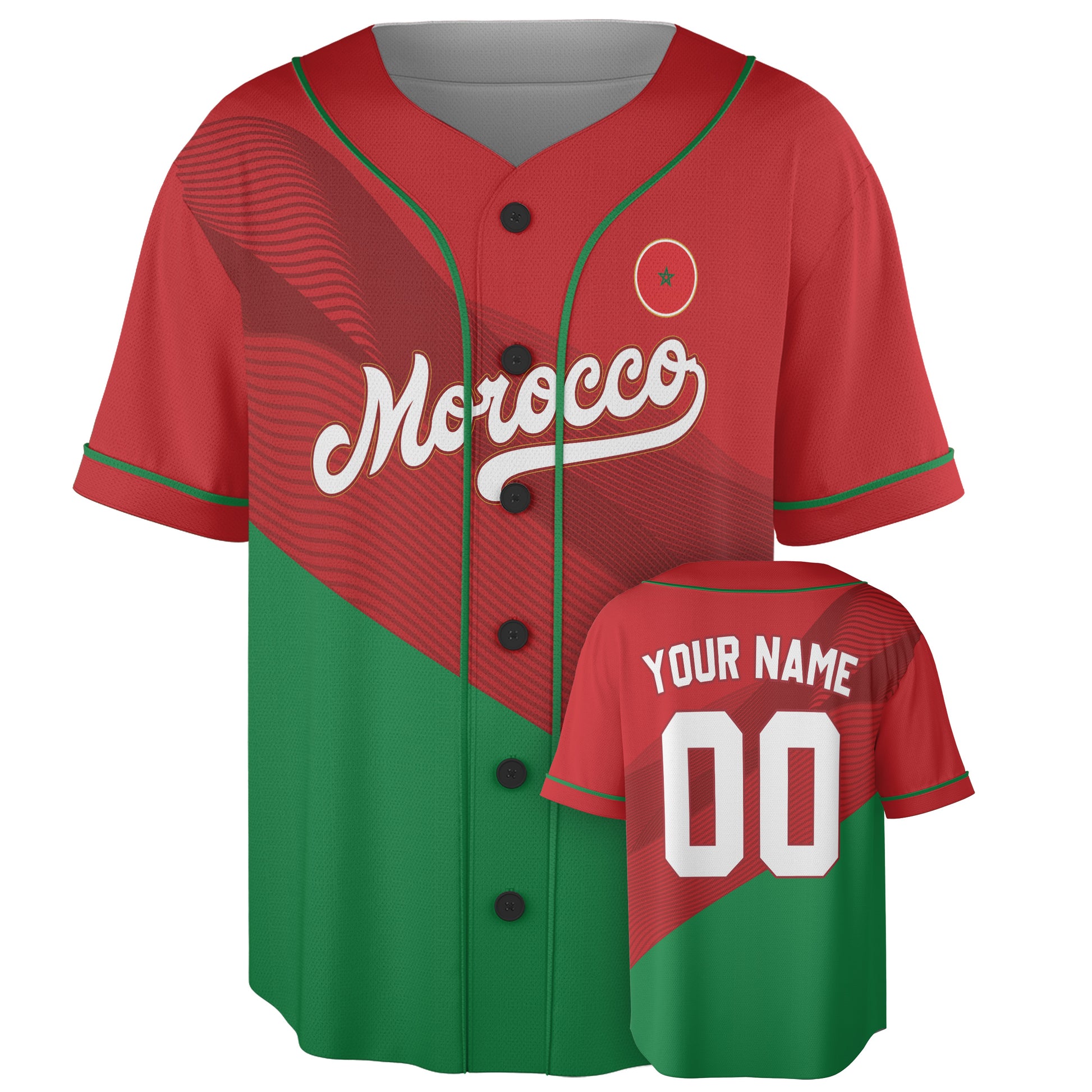 Custom Morocco Baseball Jersey Moroccan Fan Wave – Personalized Name Number