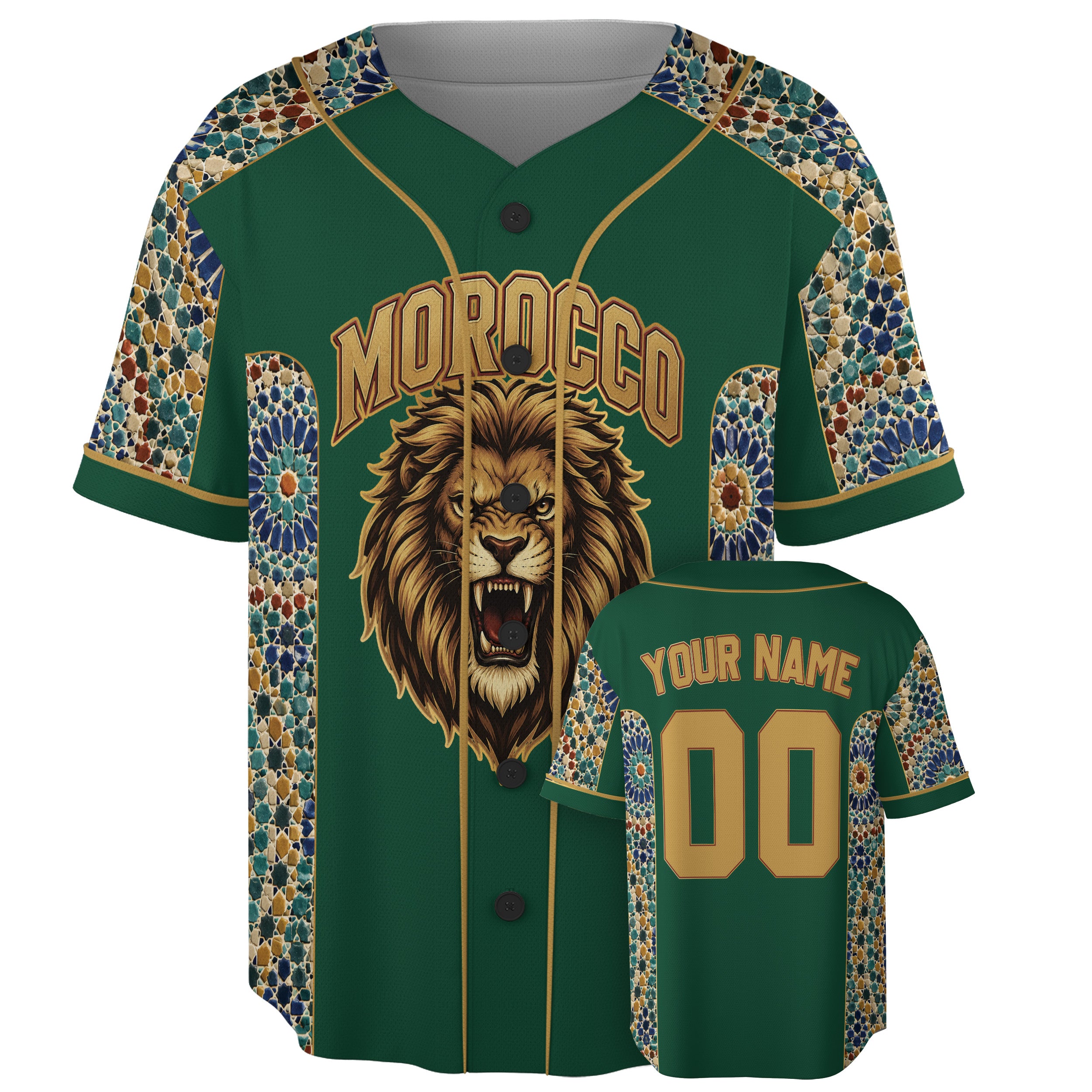 Custom Morocco Baseball Jersey Moroccan Fan Mosaic Pattern – Personalized Name Number