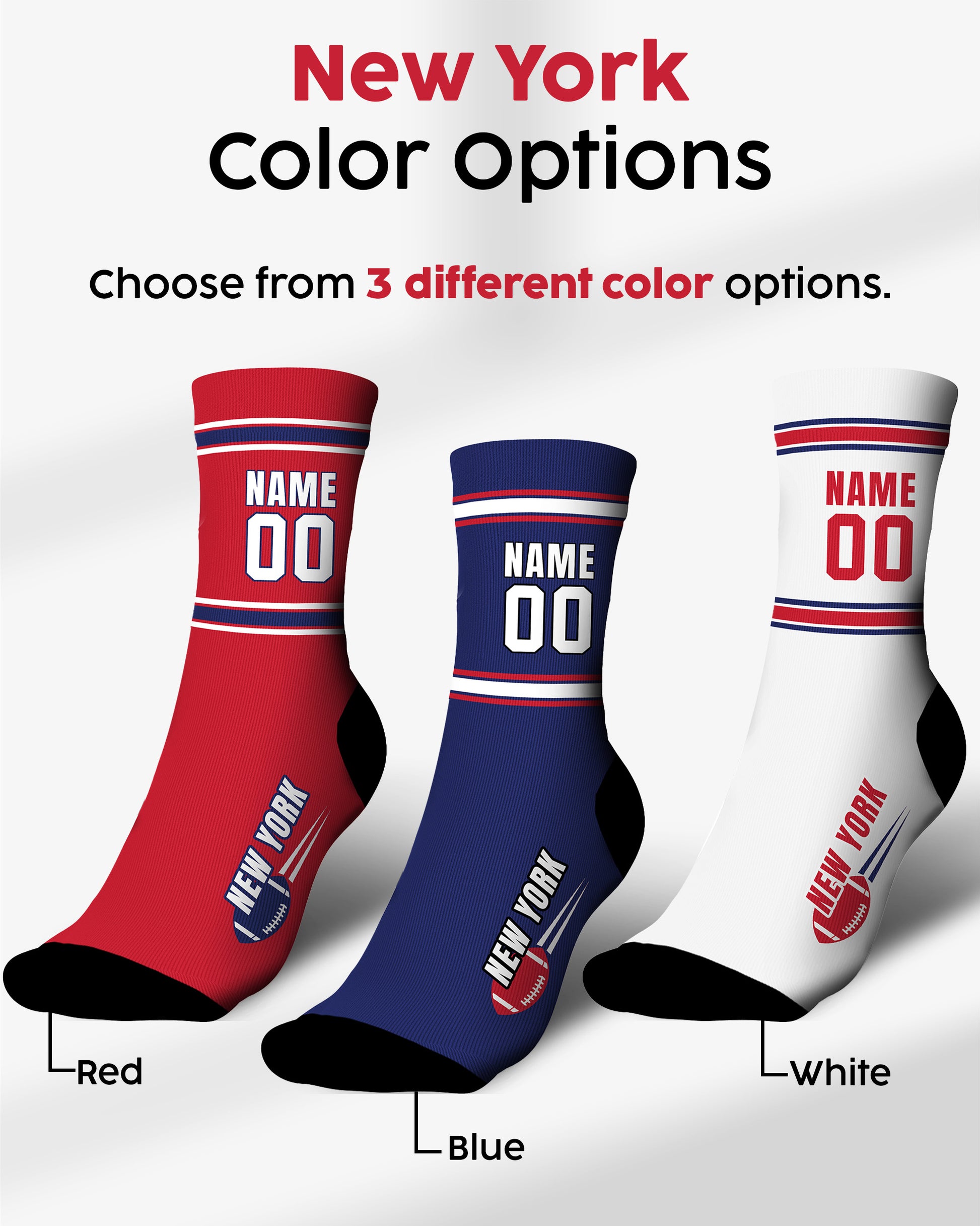 Custom City Sports Socks New York G White - Personalized Name Number
