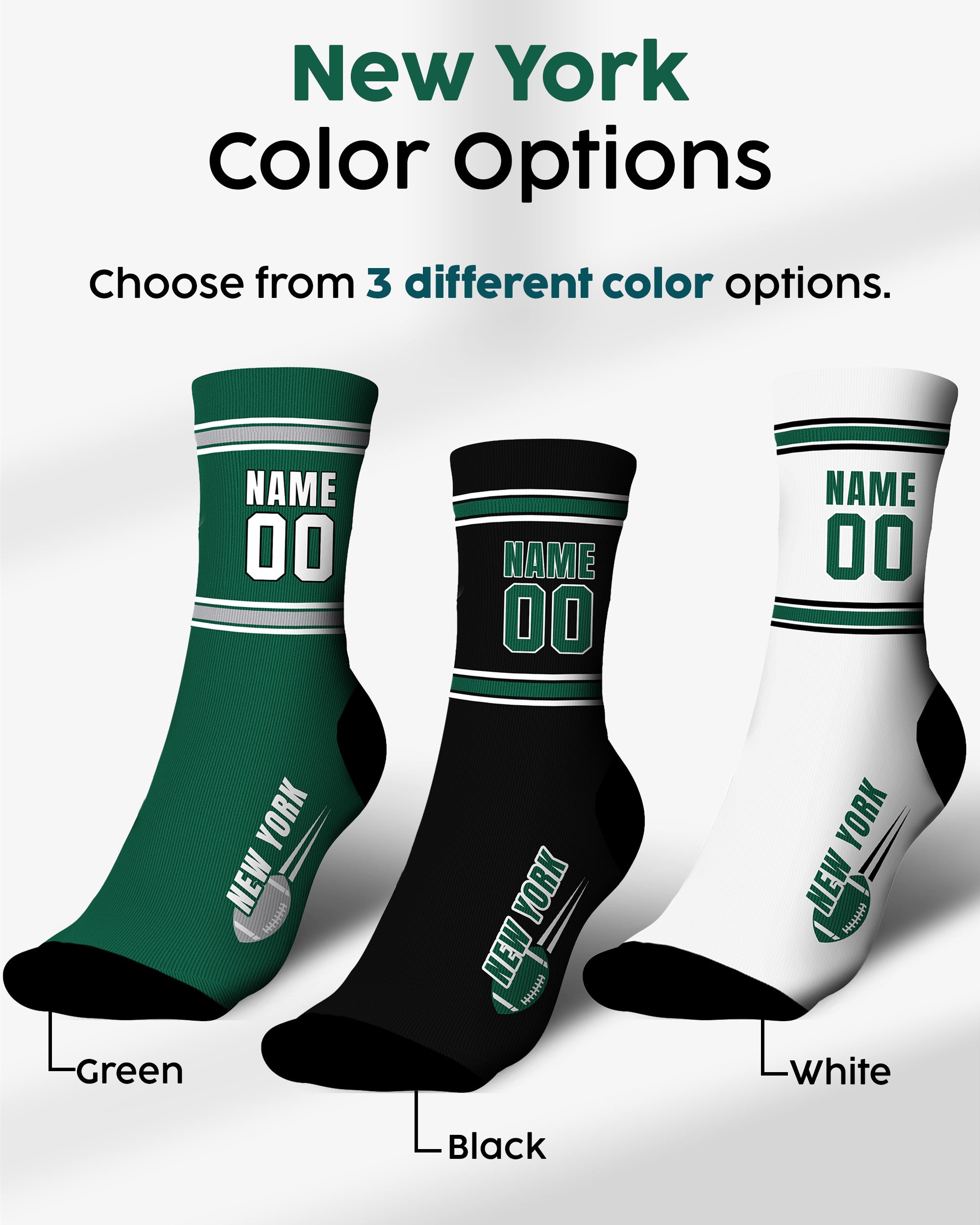 Custom City Sports Socks New York J White - Personalized Name Number