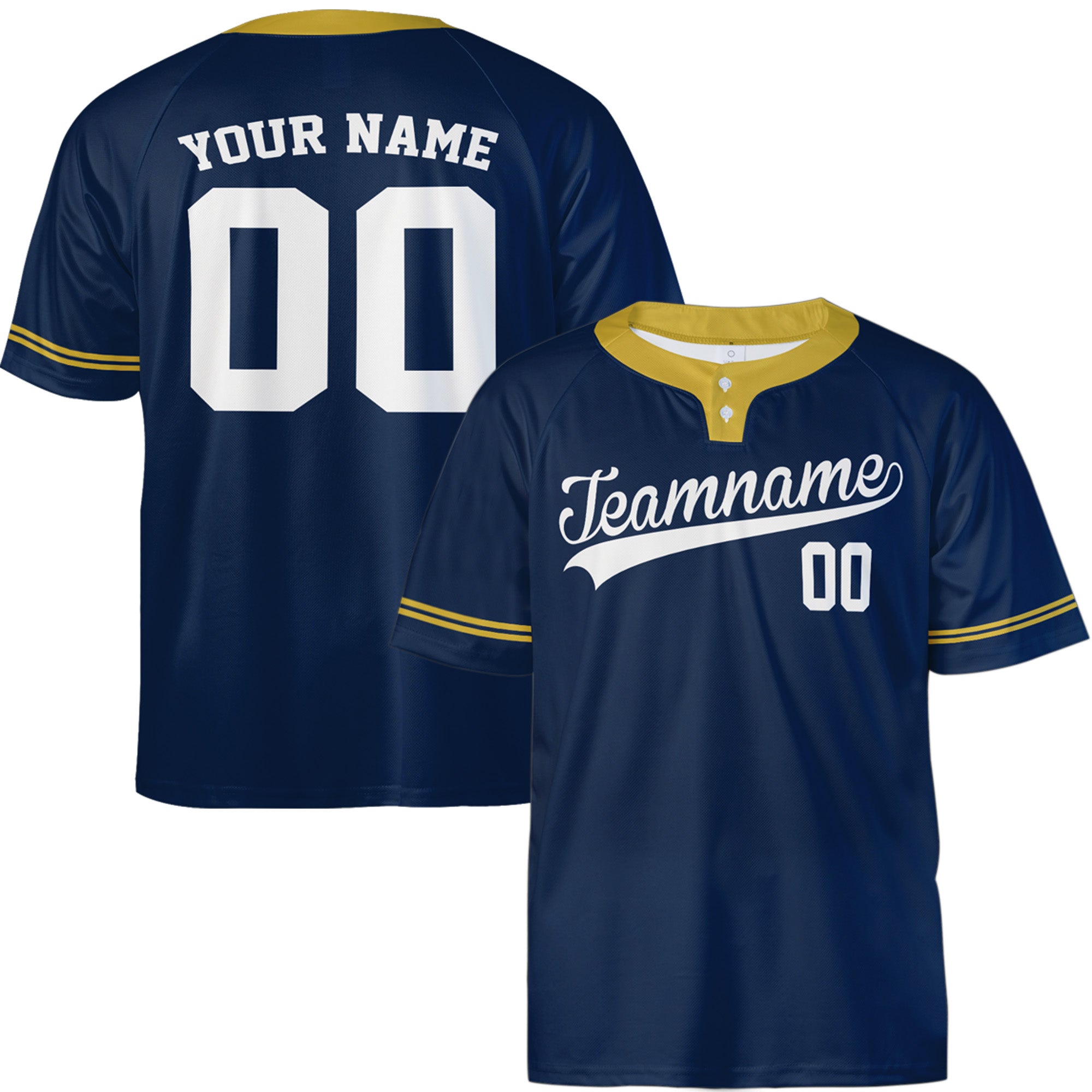 Custom Two Button Softball Jersey Navy, Gold and White – Design Your Own