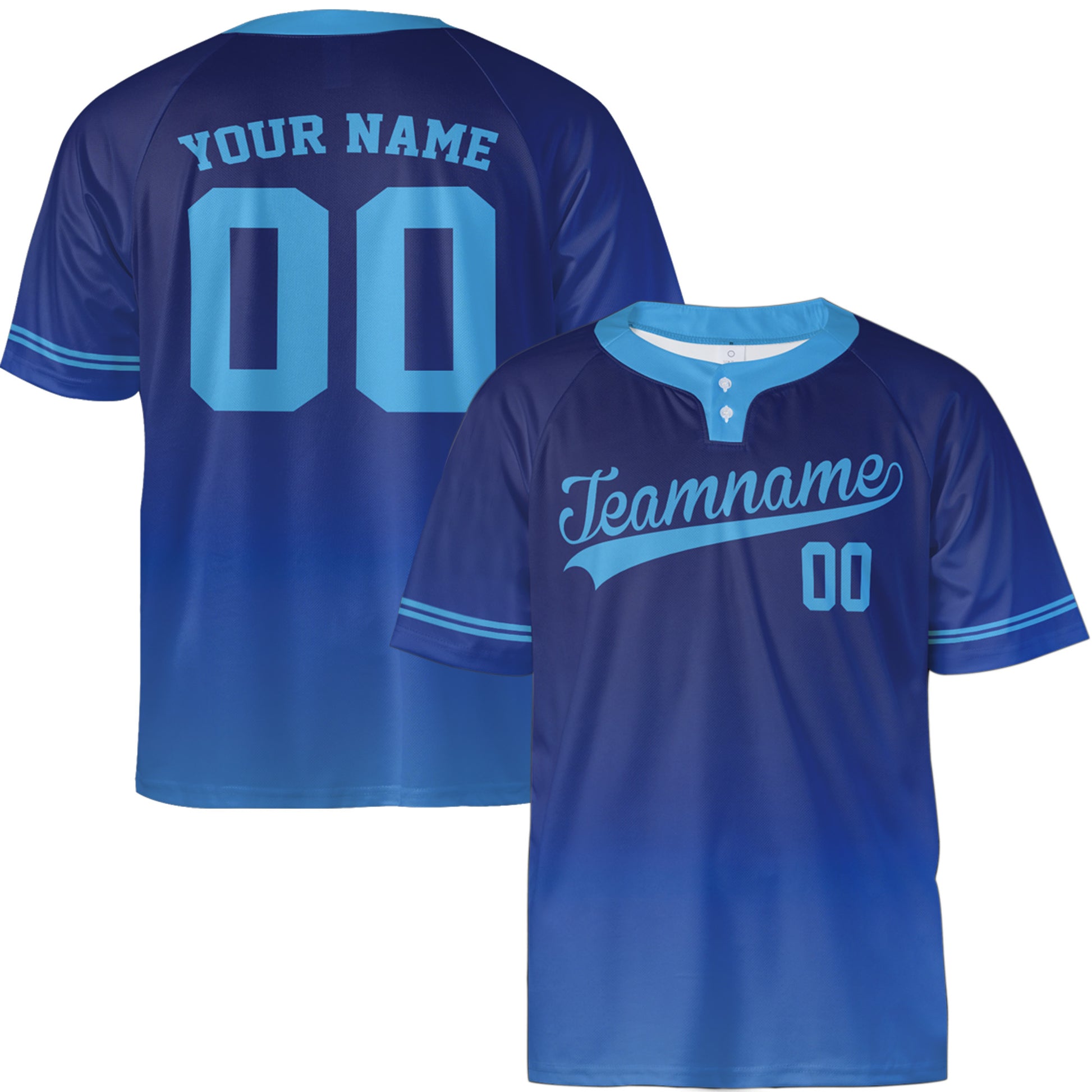 Custom Two Button Softball Jersey Navy and Sky Blue Gradient – Design Your Own