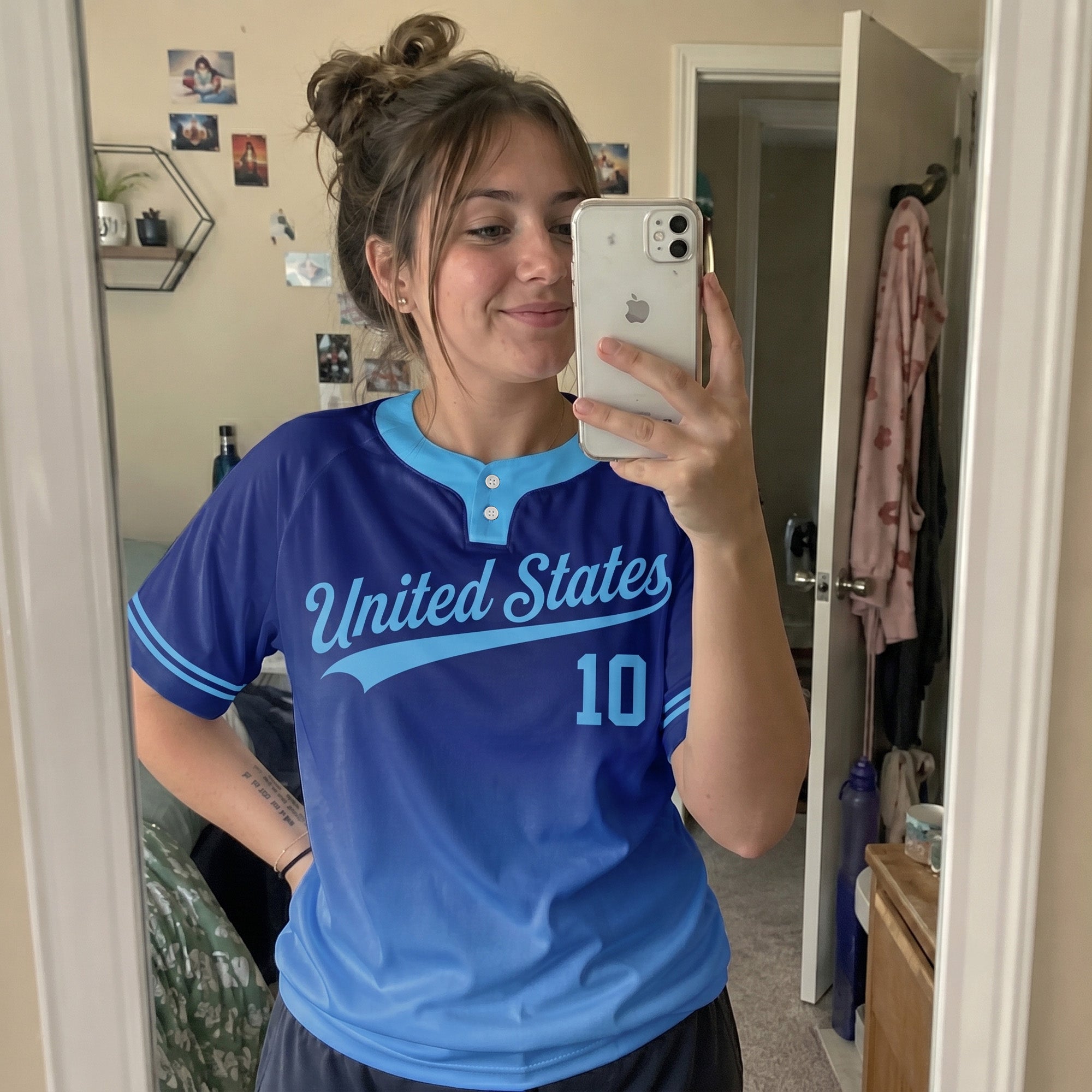 Custom Two Button Softball Jersey Navy and Sky Blue Gradient – Design Your Own