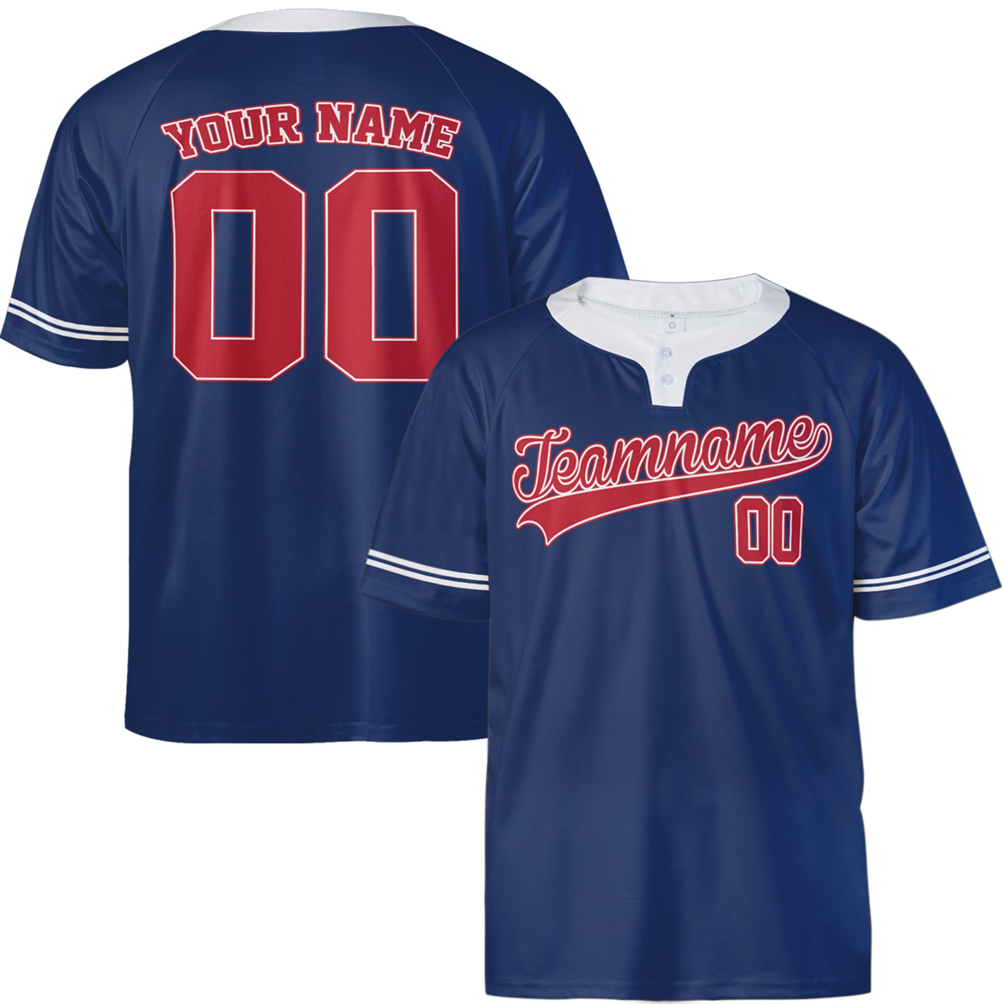 Custom Two Button Softball Jersey Navy, Red and White – Design Your Own