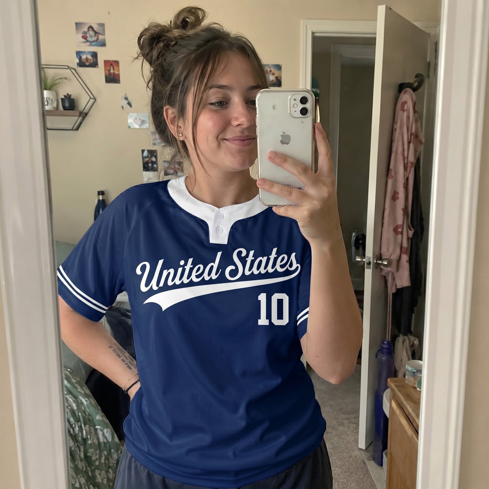 Custom Two Button Softball Jersey Navy and White – Design Your Own