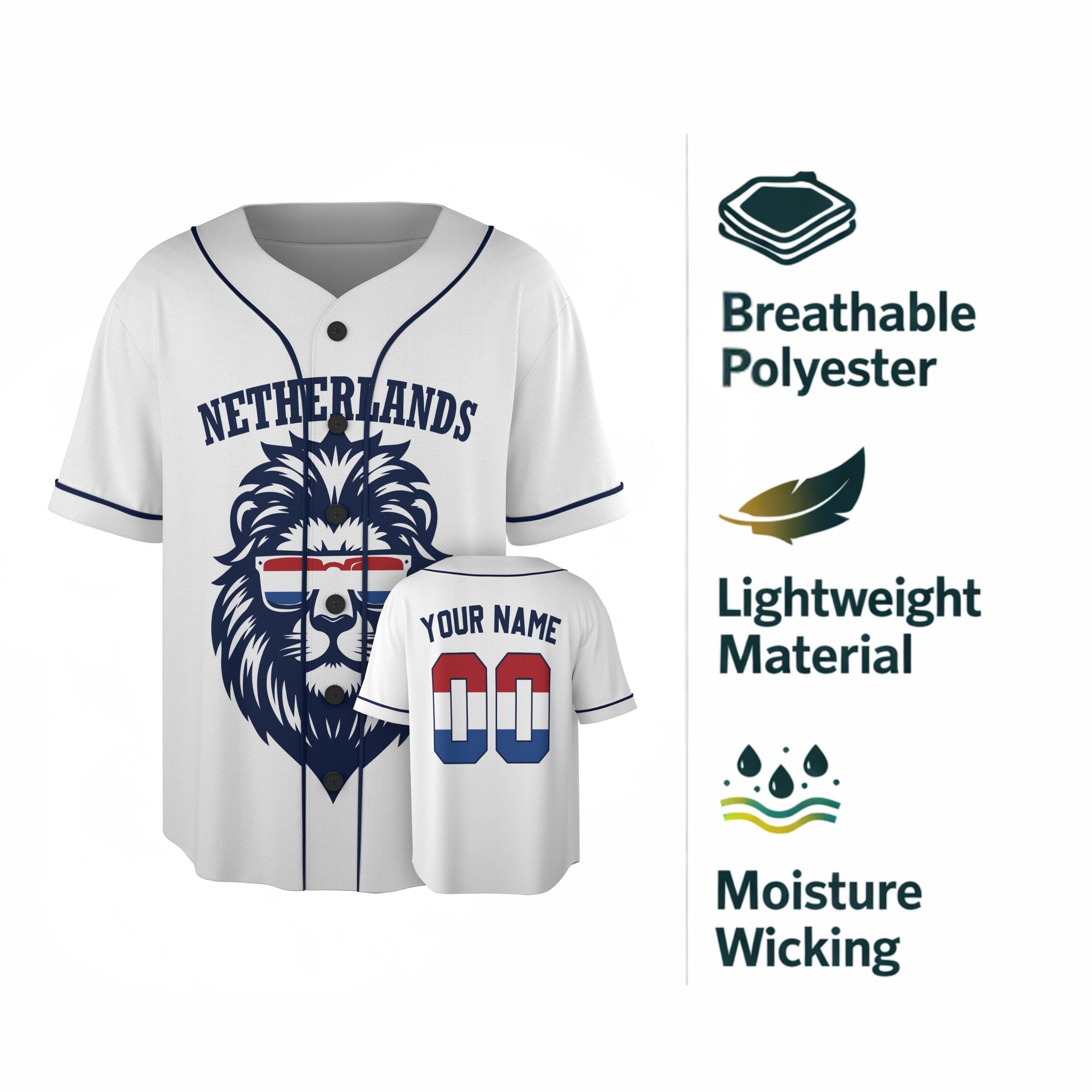 Custom Netherlands Baseball Jersey Dutch Fan Map – Personalized Name Number