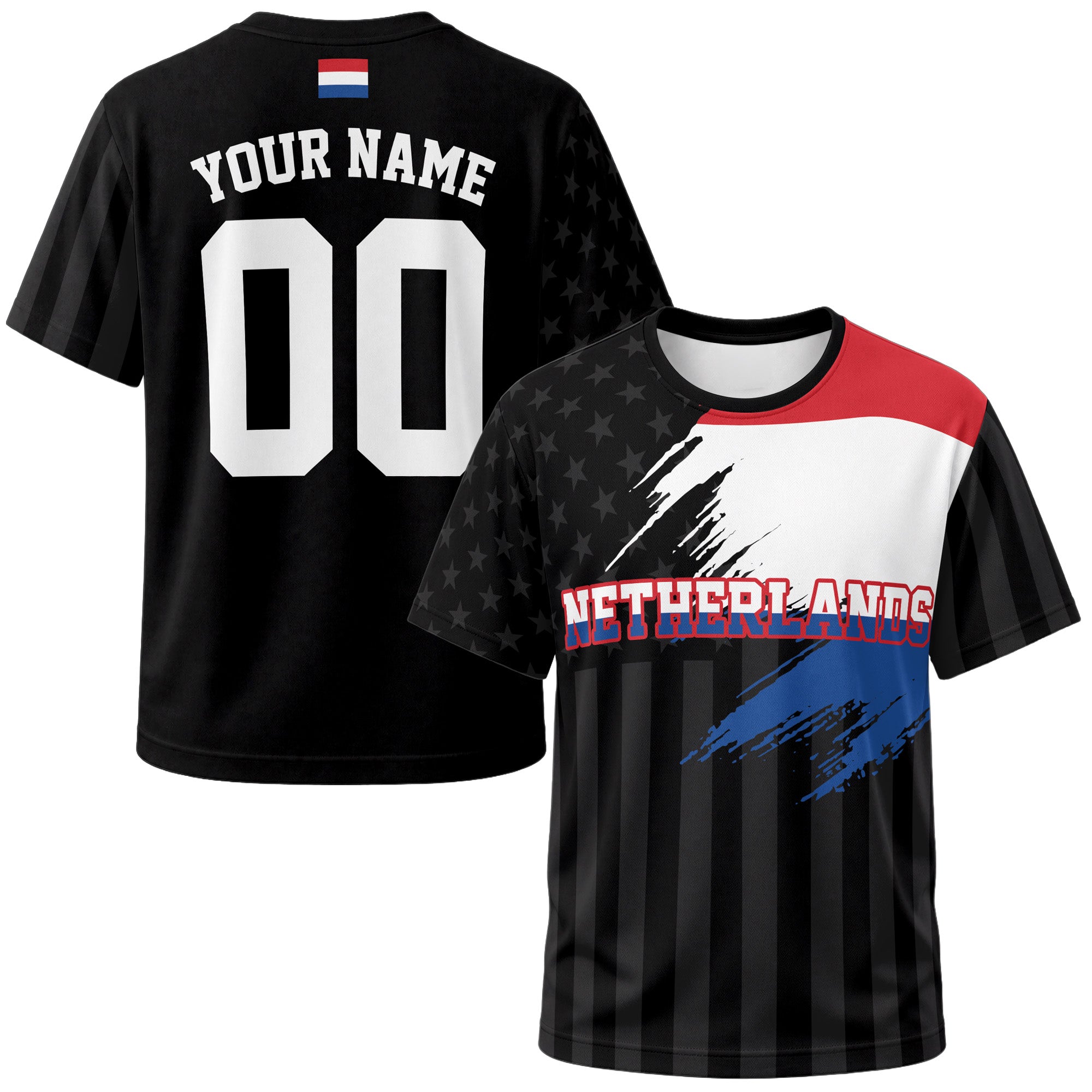 Custom Netherlands Soccer Jersey Dutch Fan Flag Black – Personalized Name Number