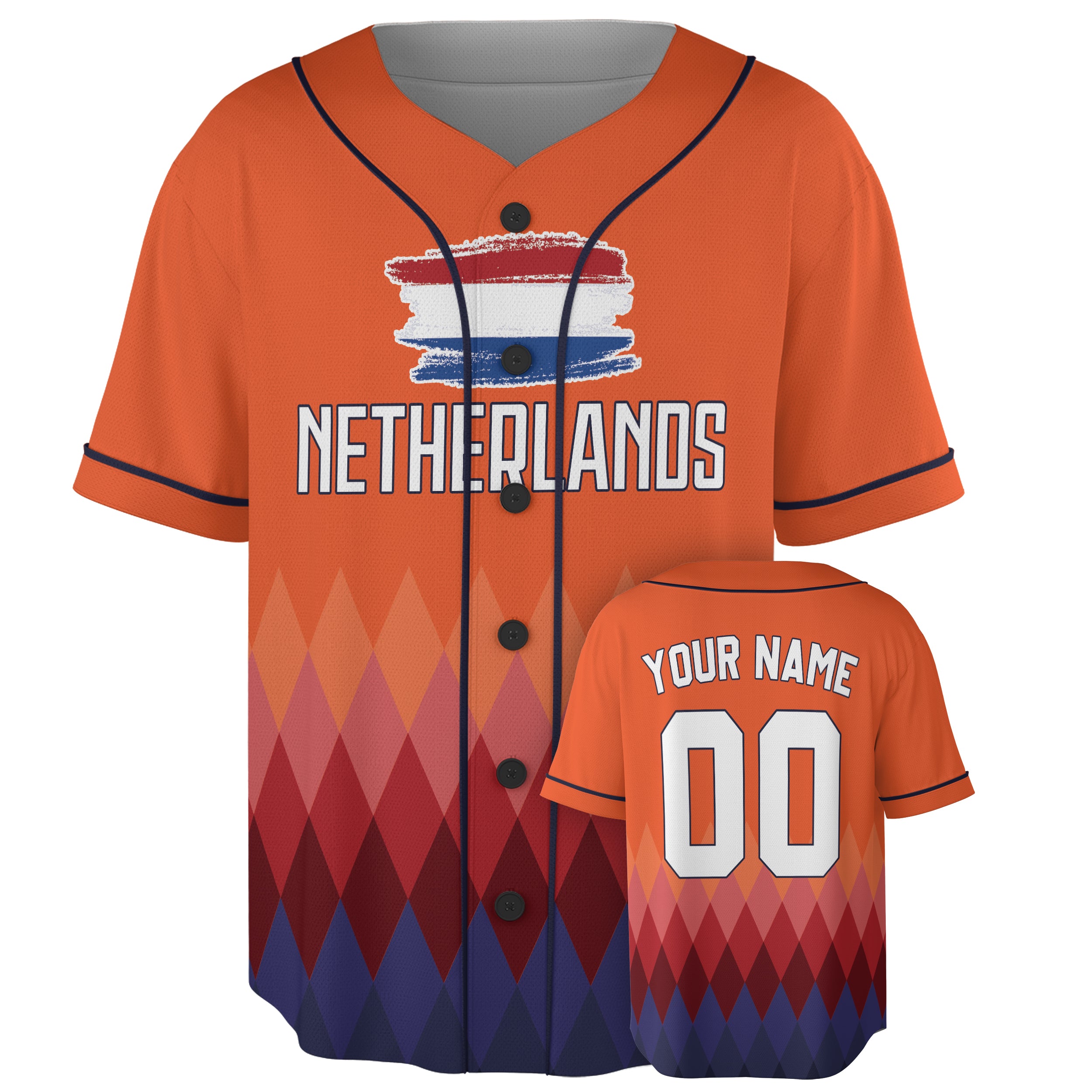 Custom Netherlands Baseball Jersey Dutch Fan Diamond Fade – Personalized Name Number
