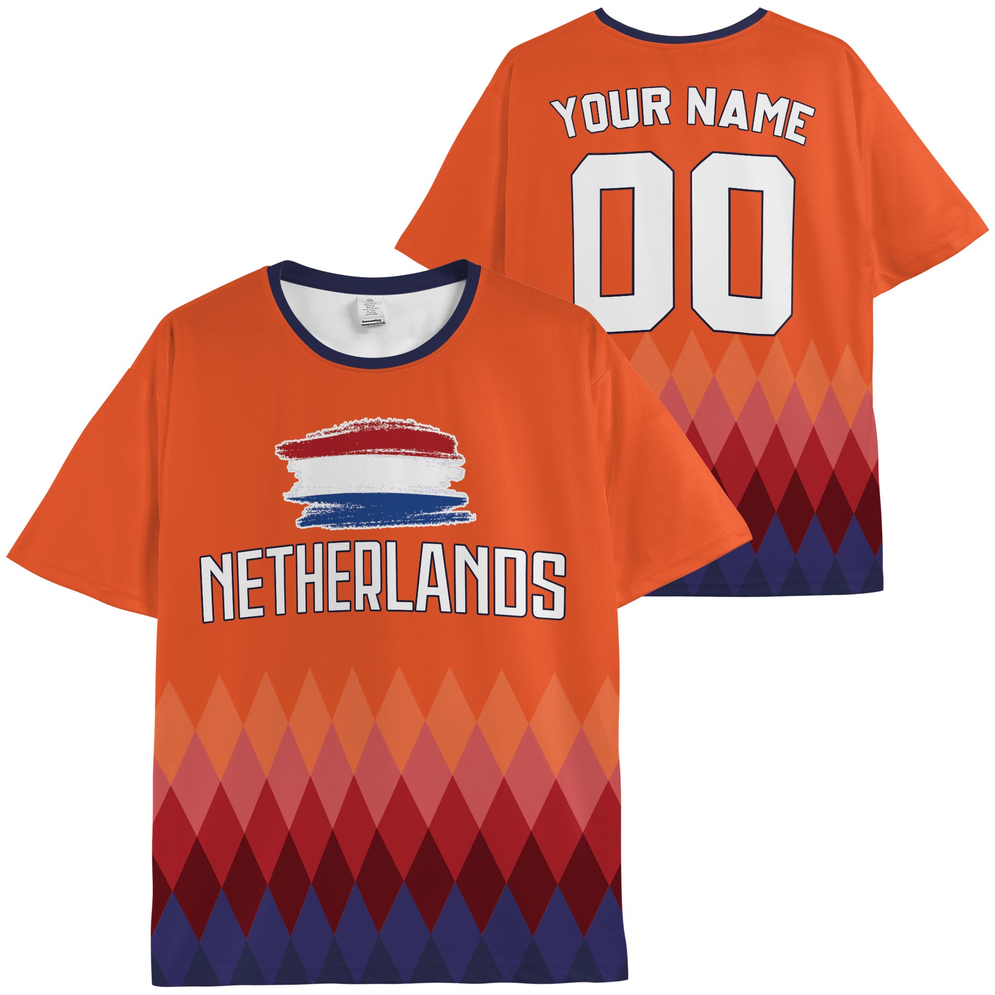 Custom Netherlands Soccer Jersey Dutch Fan Diamond Fade - Personalized Name Number