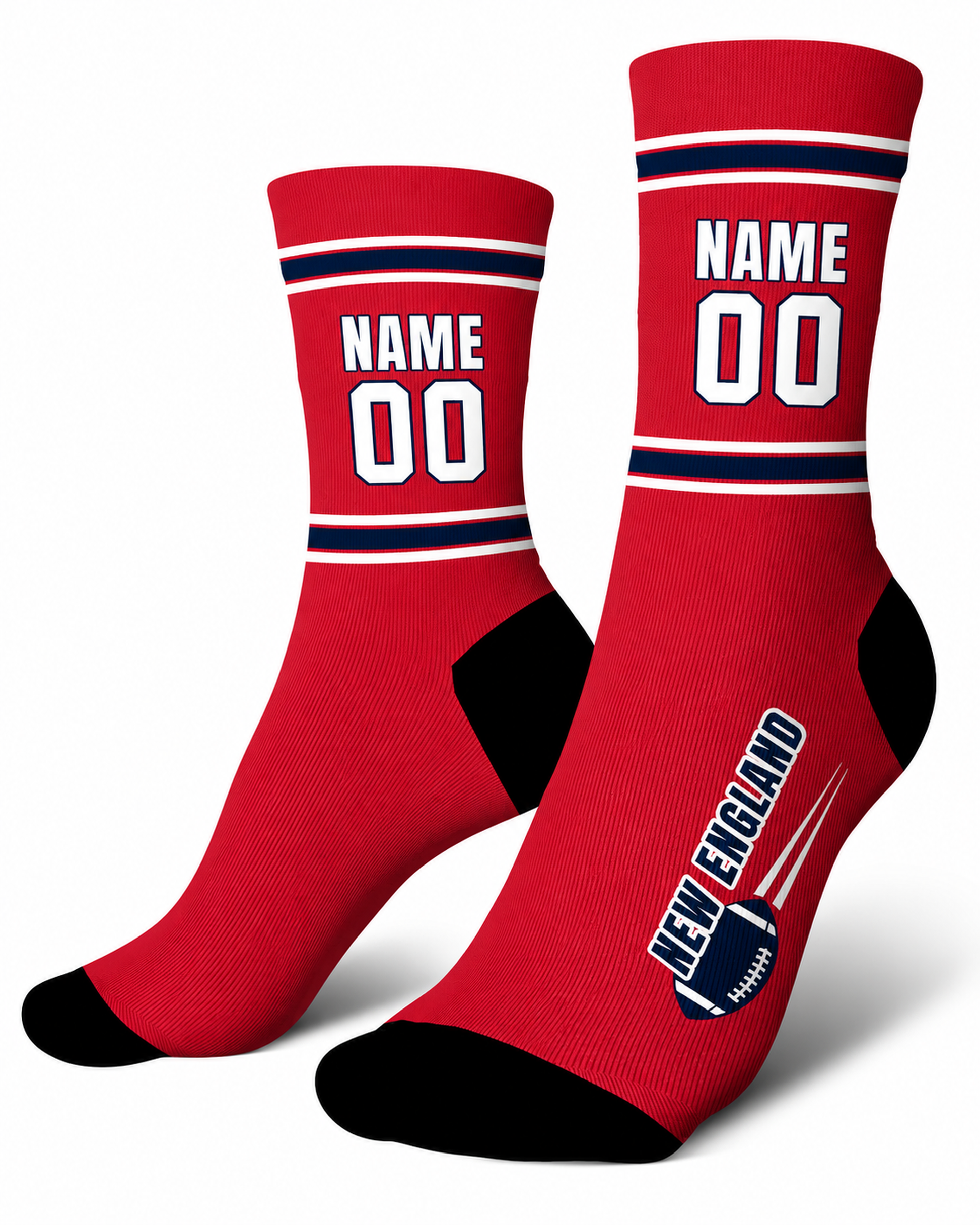 Custom City Sports Socks New England Red - Personalized Name Number