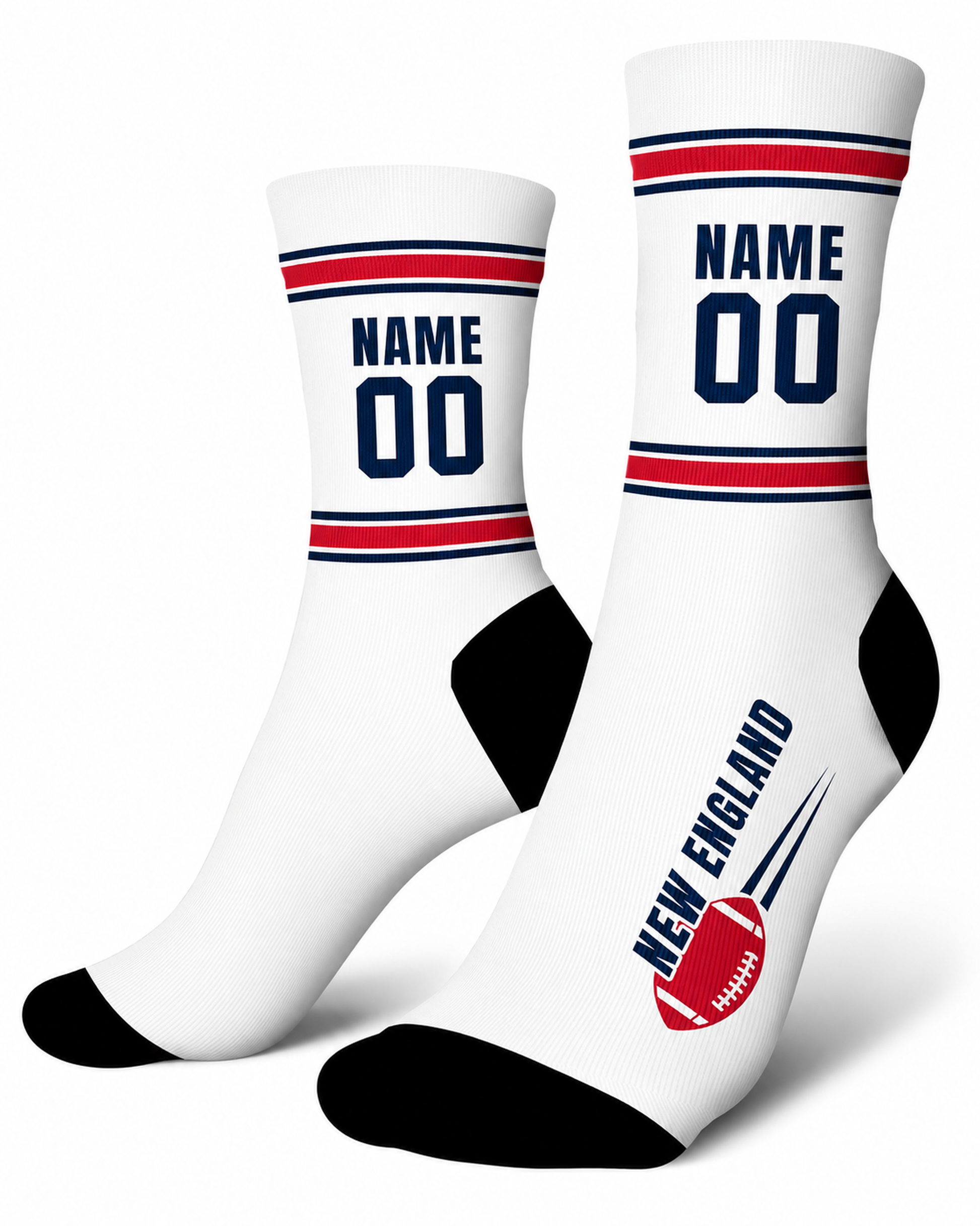 Custom City Sports Socks New England White - Personalized Name Number