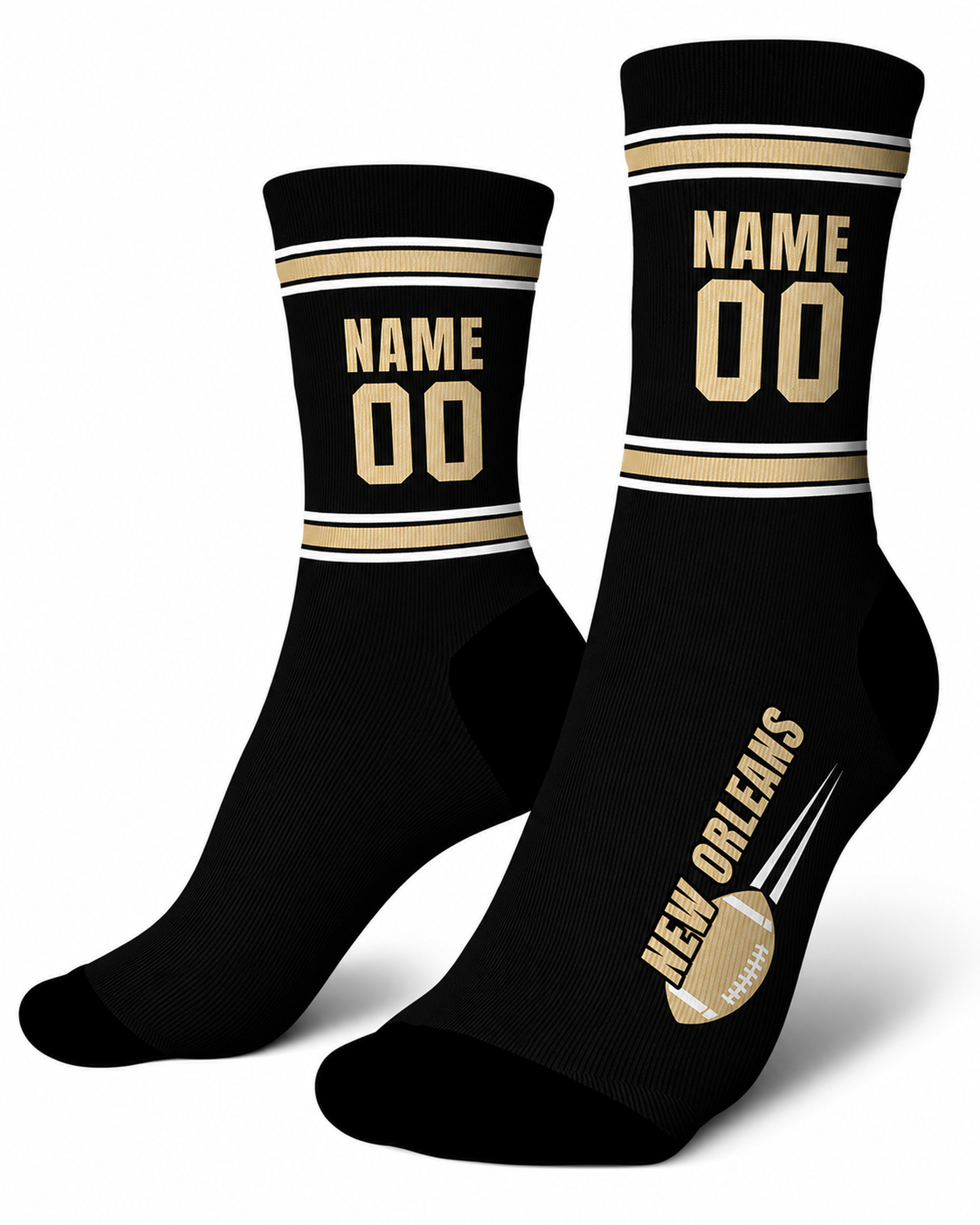 Custom City Sports Socks New Orleans Black - Personalized Name Number