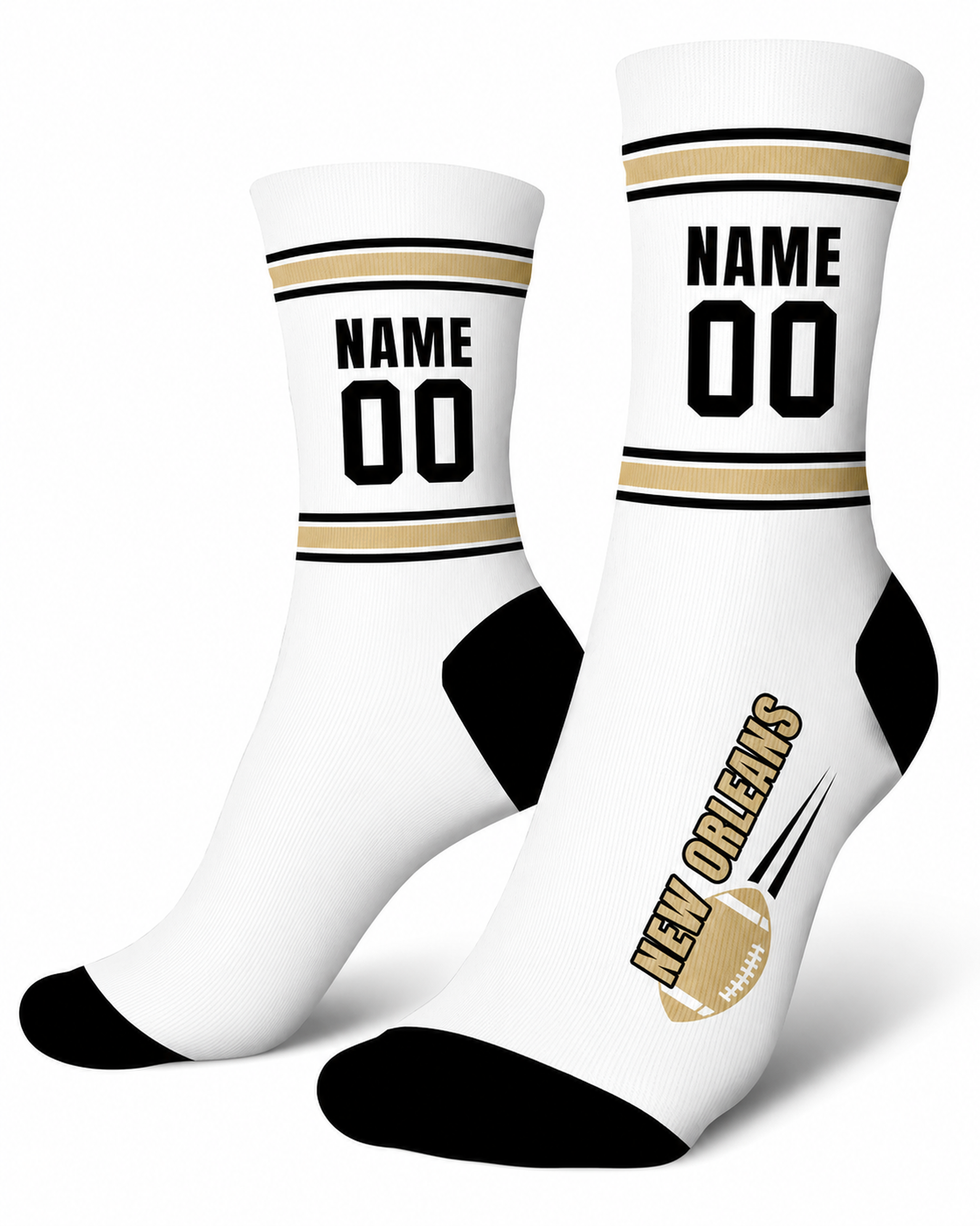 Custom City Sports Socks New Orleans White - Personalized Name Number