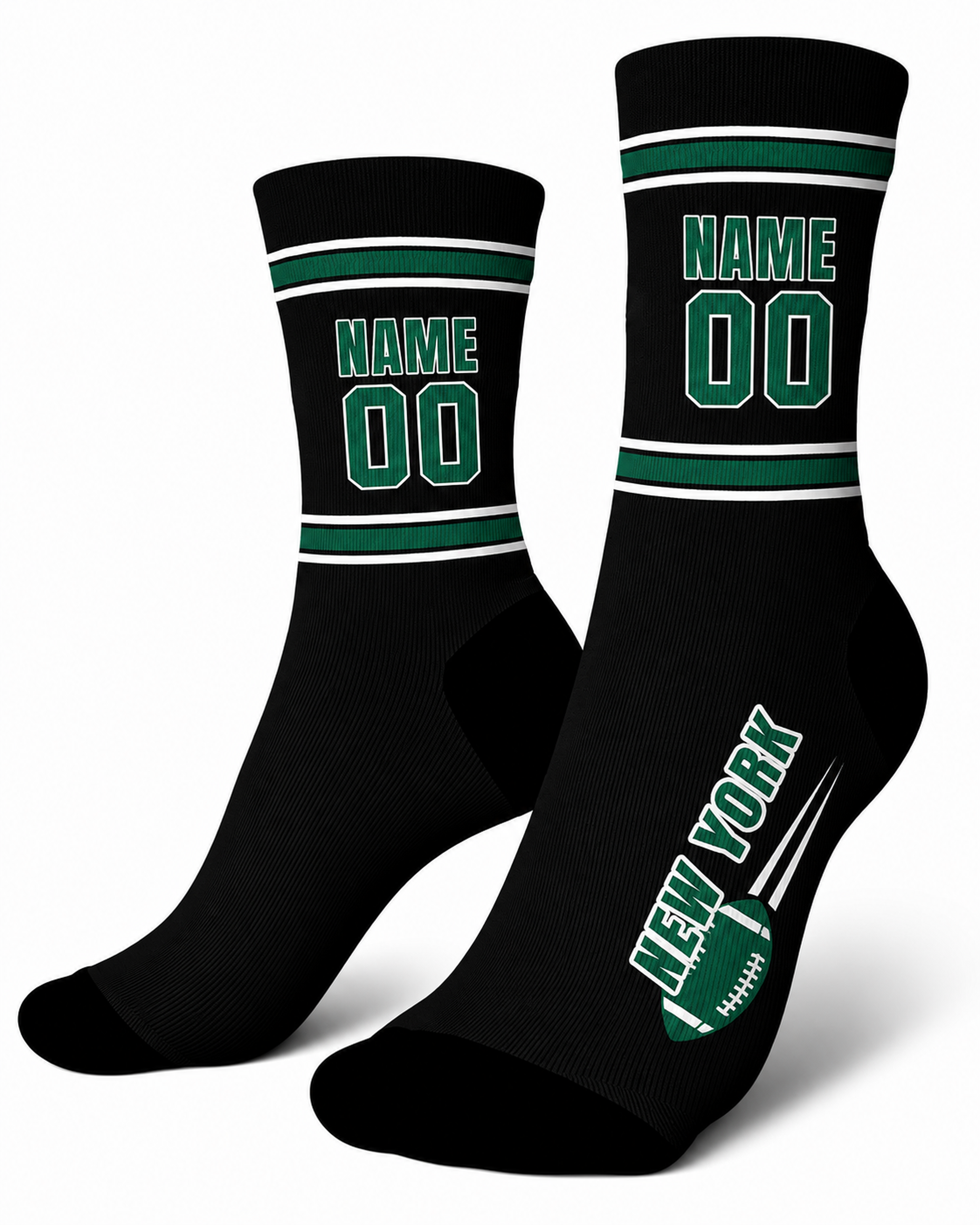 Custom City Sports Socks New York J Black - Personalized Name Number