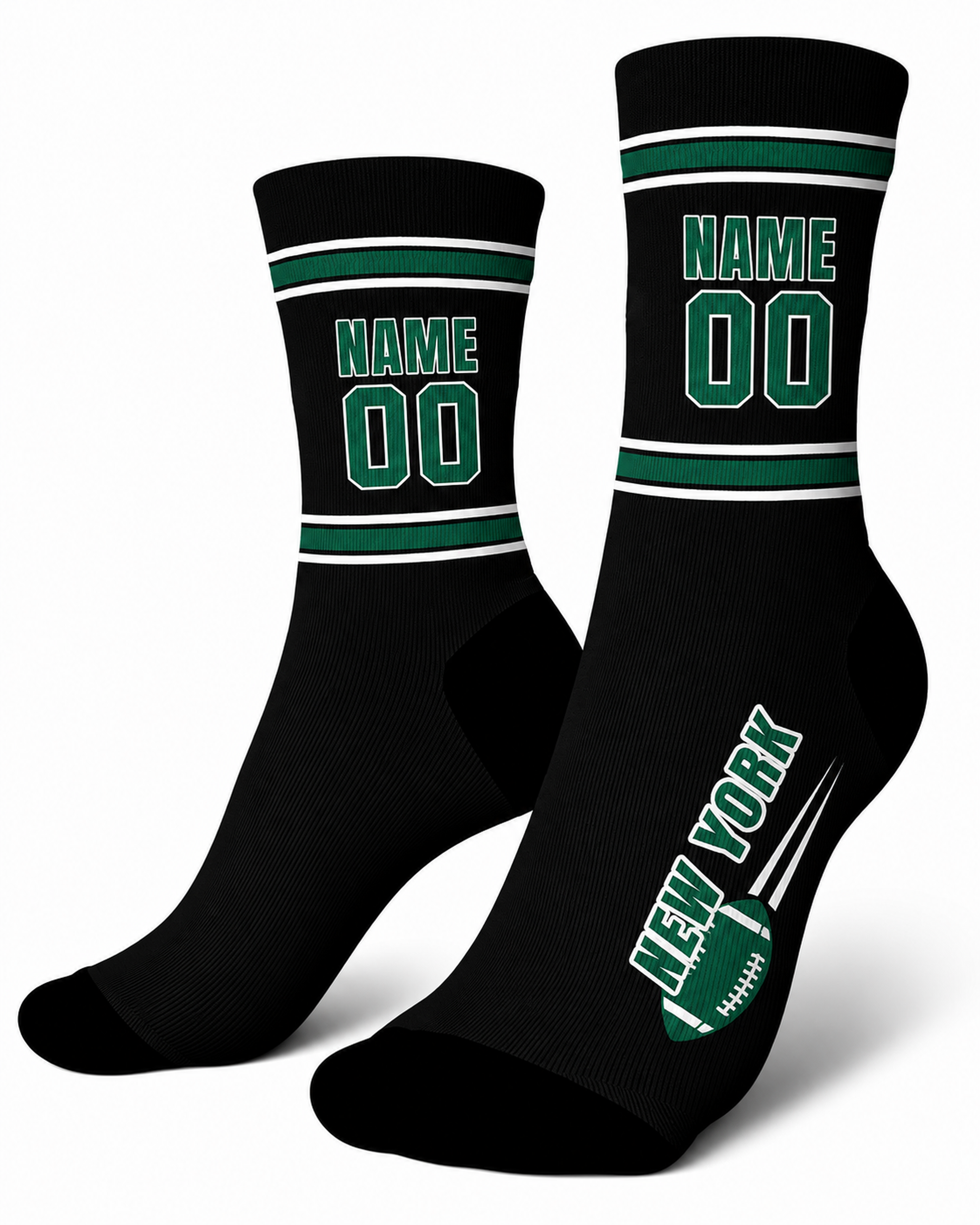 Custom City Sports Socks New York J Black - Personalized Name Number