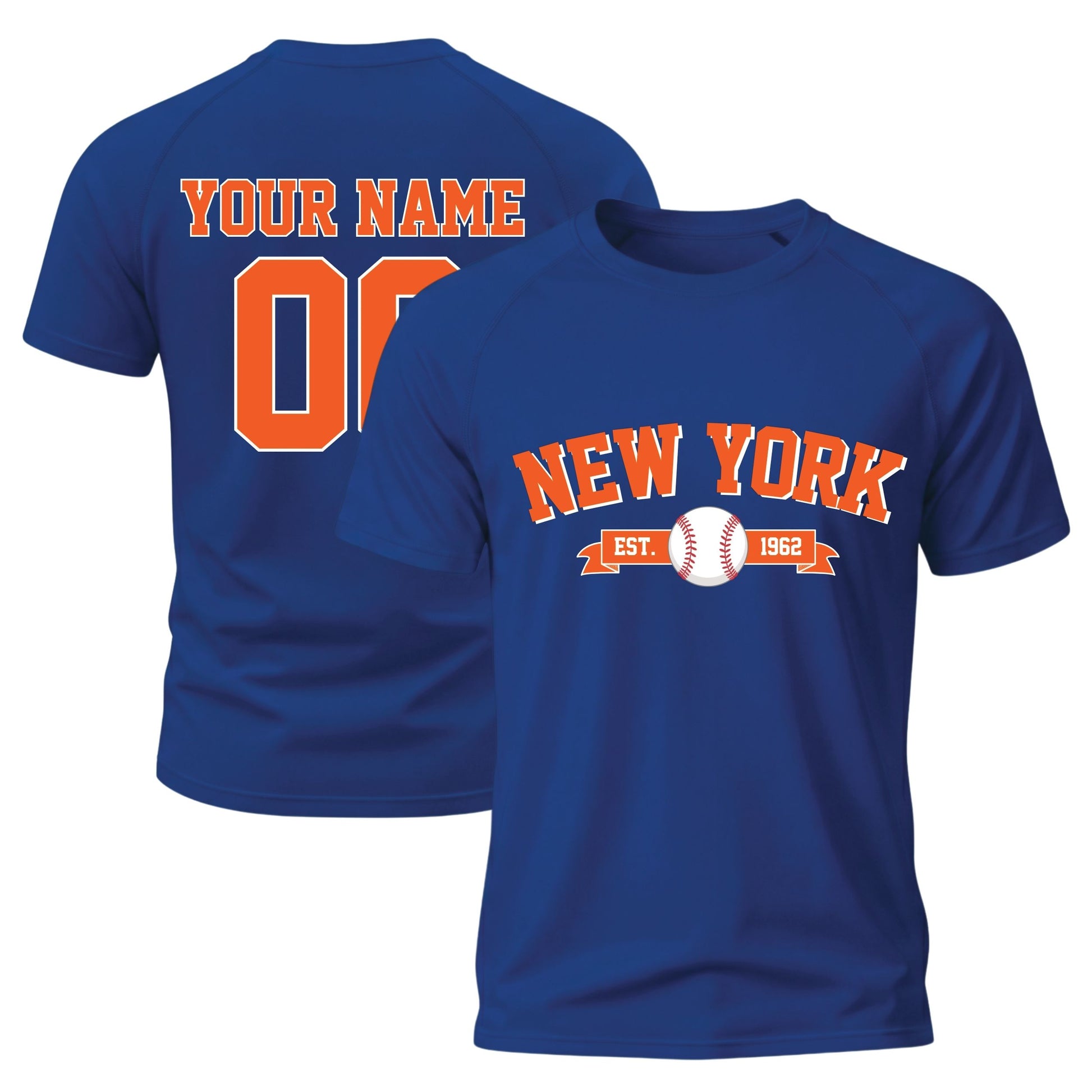Custom City T-Shirt Baseball Style New York Blue - Personalized Name Number