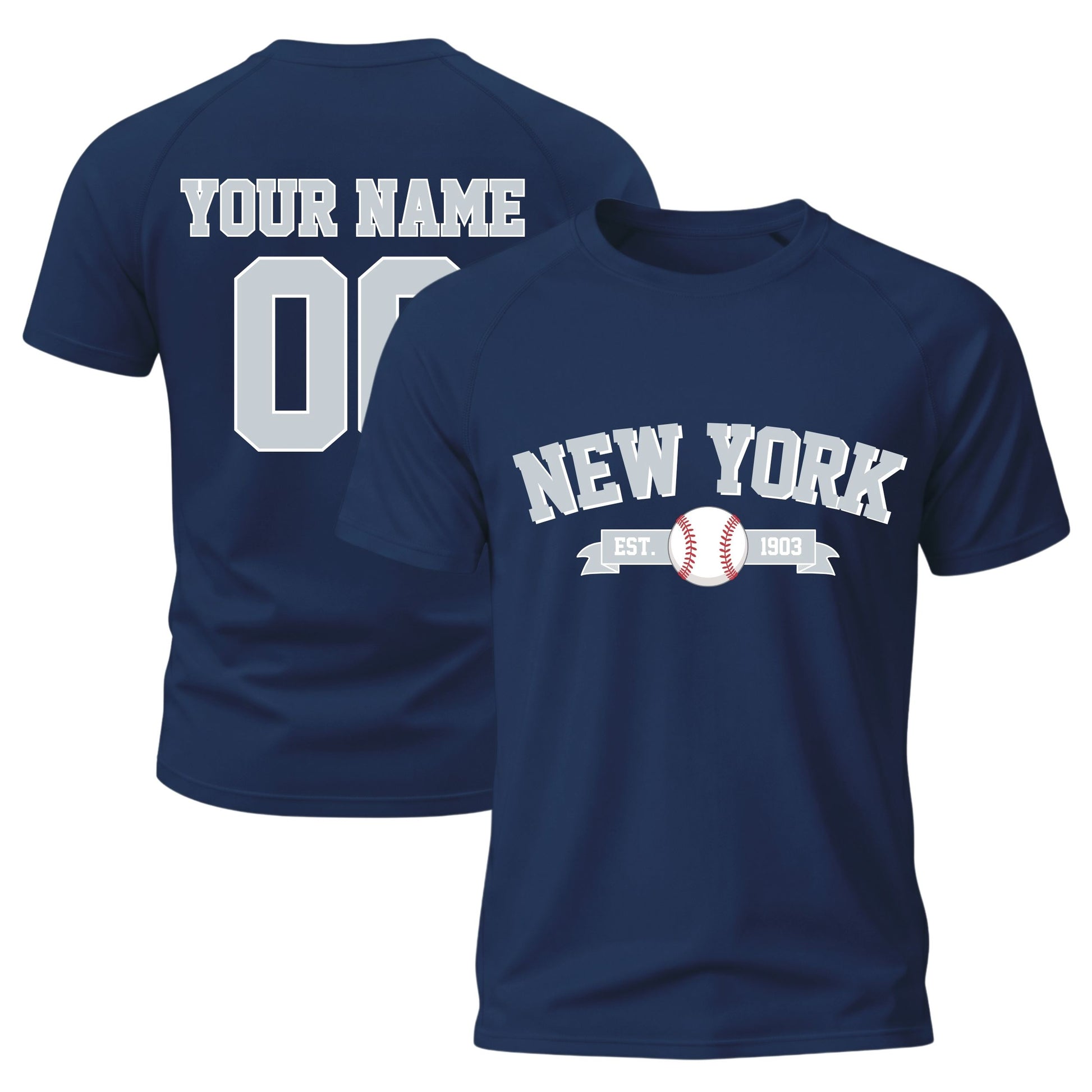 Custom City T-Shirt Baseball Style New York Navy - Personalized Name Number