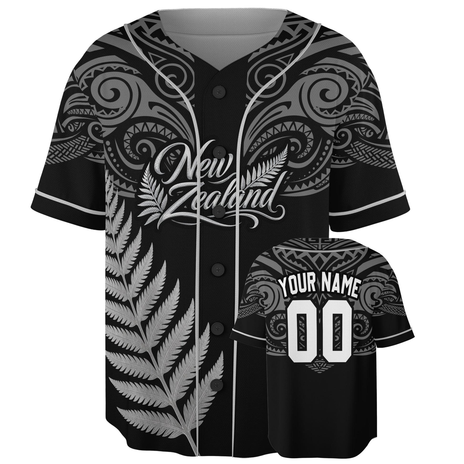 Custom New Zealand Baseball Jersey New Zealander Fan Maori Fern – Personalized Name Number