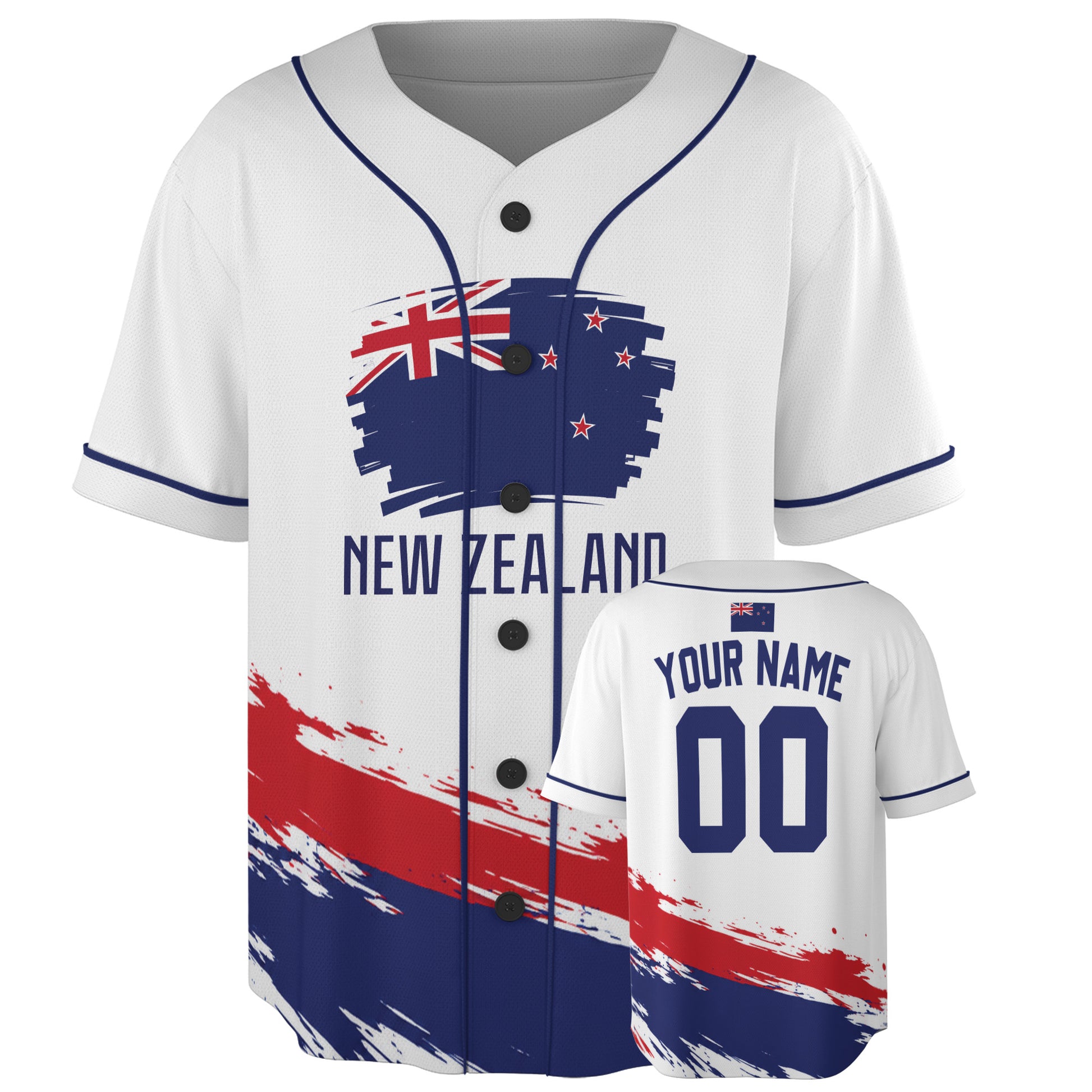 Custom New Zealand Baseball Jersey New Zealander Fan Diagonal Brush Splash – Personalized Name Number
