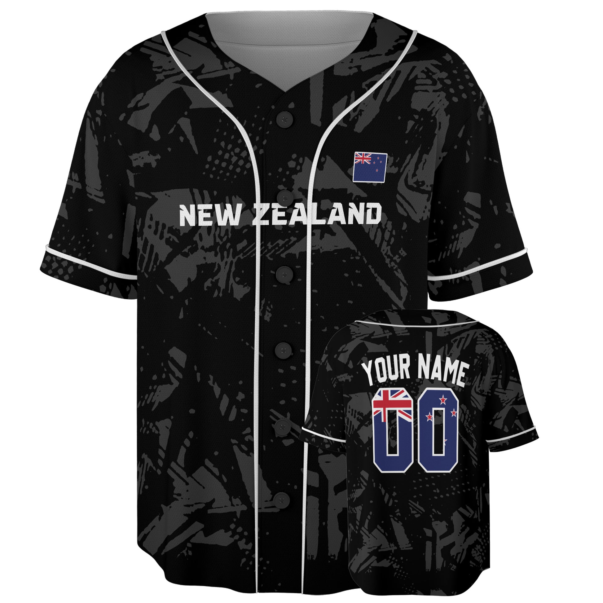Custom New Zealand Baseball Jersey New Zealander Fan Grunge Camo – Personalized Name Number