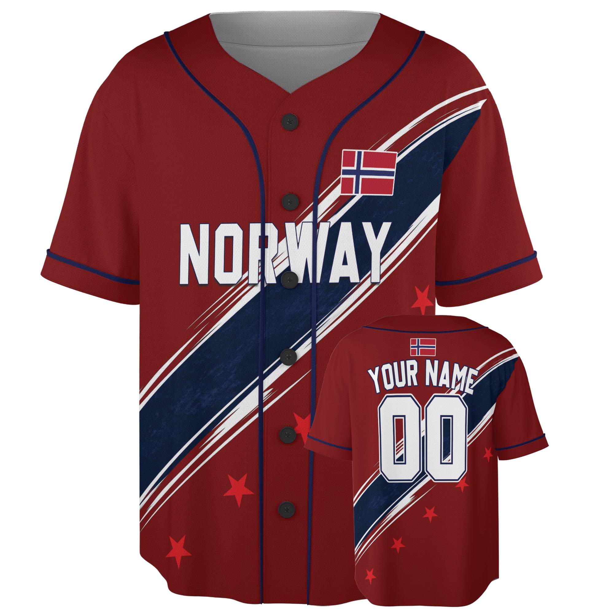 Custom Norway Baseball Jersey Norwegian Fan Diagonal Brush Sash – Personalized Name Number