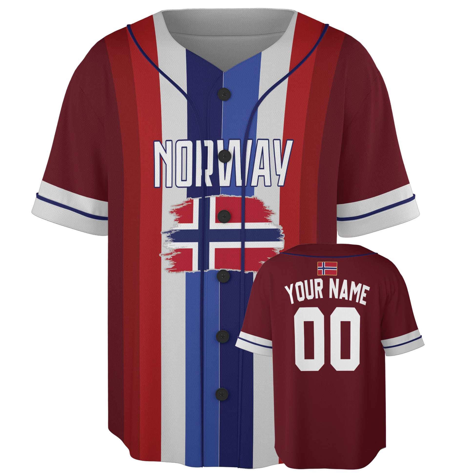 Custom Norway Baseball Jersey Norwegian Fan Vertical Stripe – Personalized Name Number