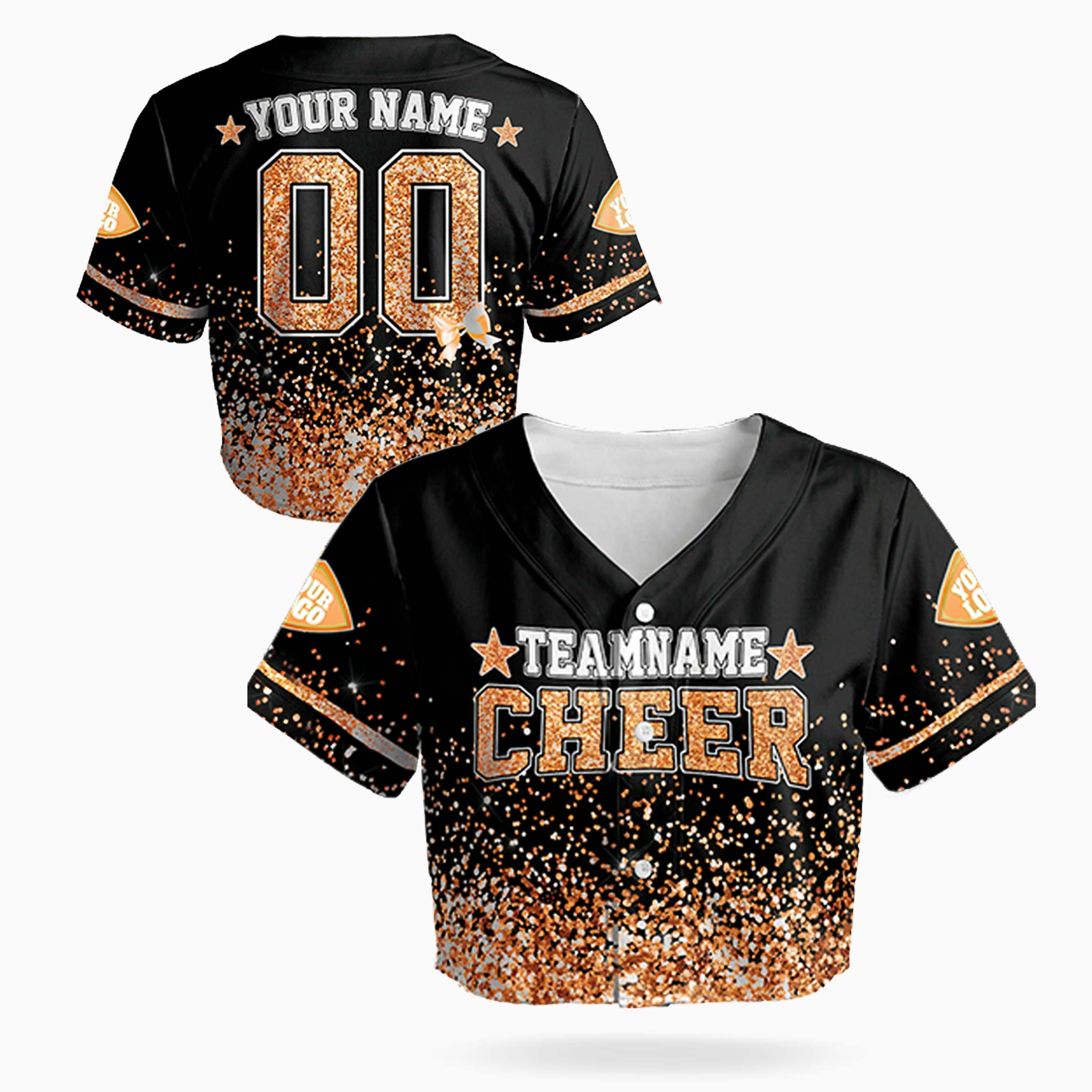 Custom Cheer Crop Baseball Jersey Star Design Orange - Design Your Own