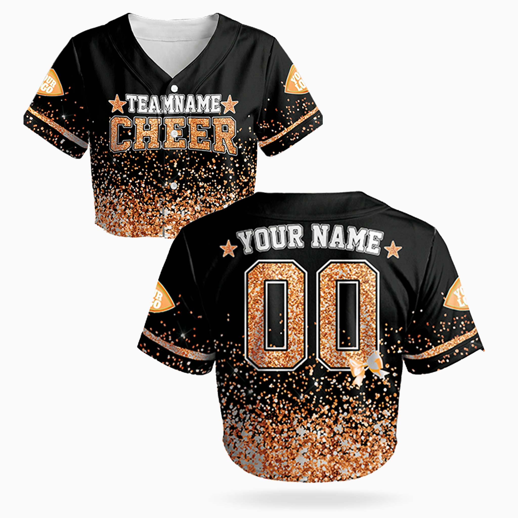 Custom Cheer Crop Baseball Jersey Star Design Orange - Design Your Own
