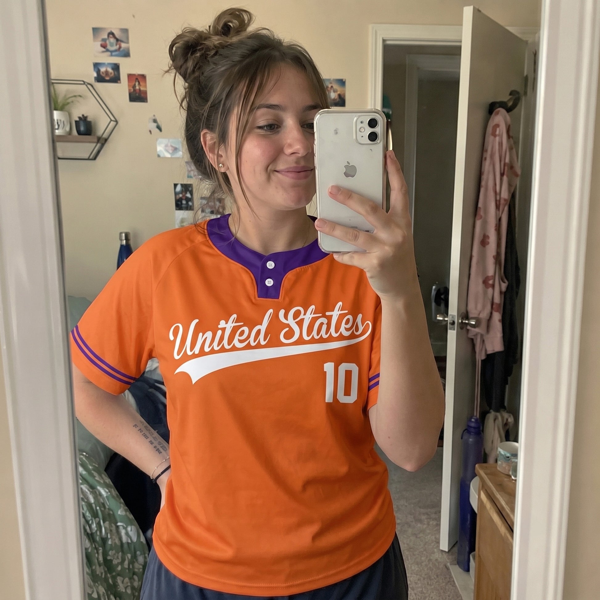 Custom Two Button Softball Jersey Orange, Purple and White – Design Your Own