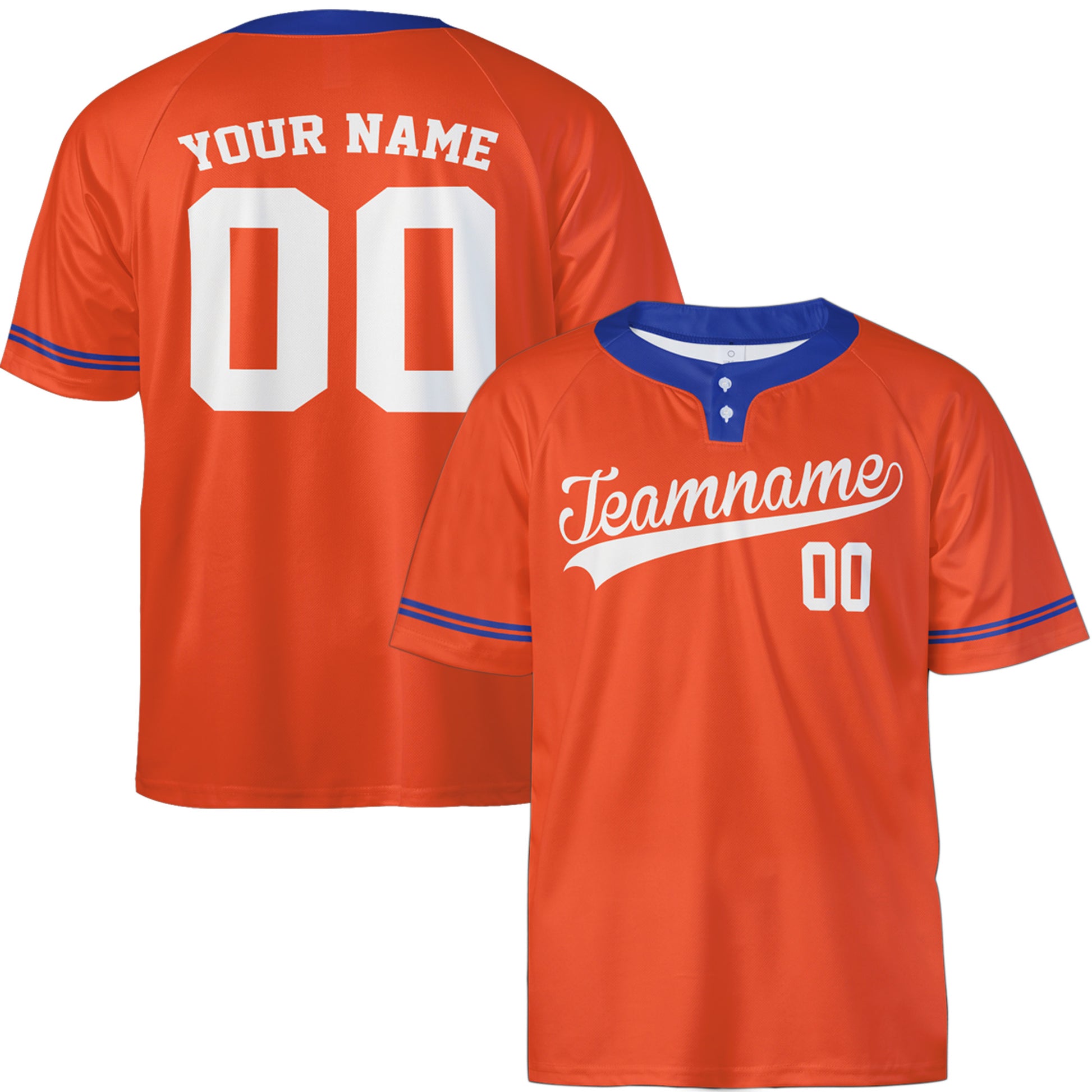 Custom Two Button Softball Jersey Orange, Royal Blue and White – Design Your Own