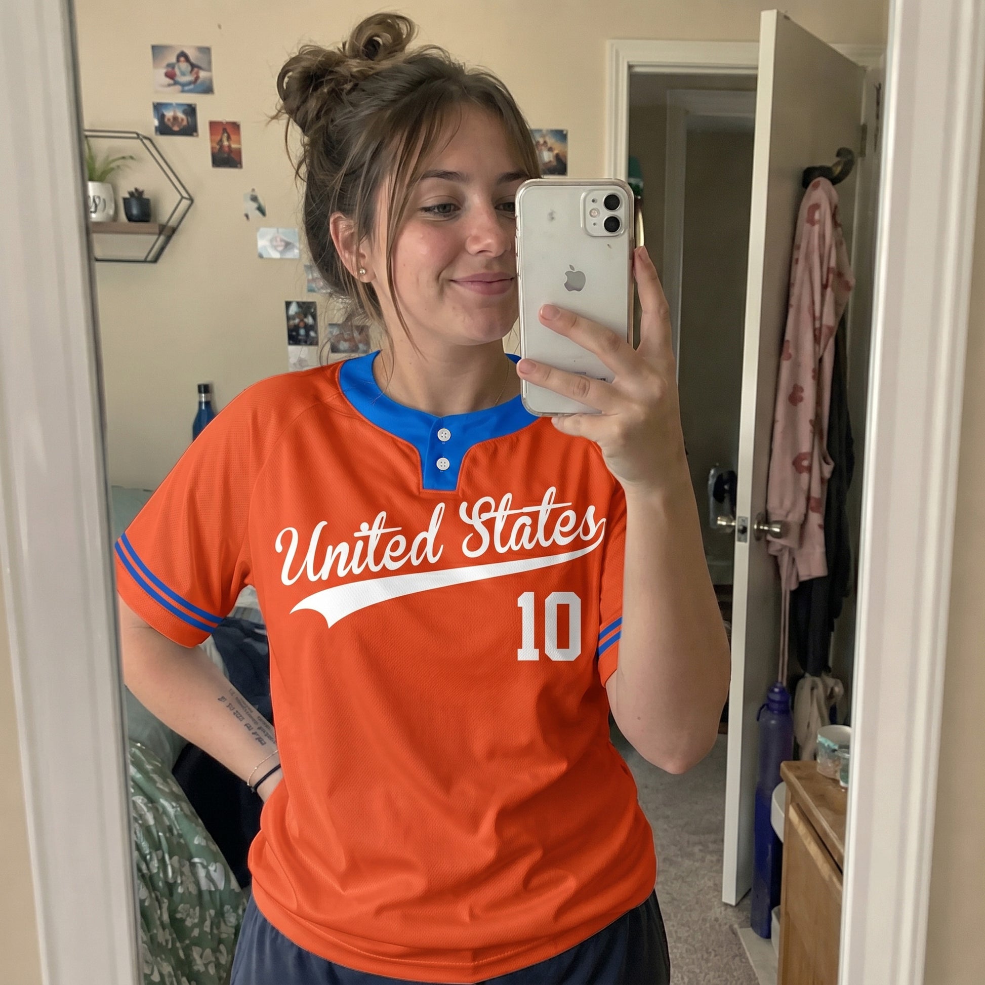 Custom Two Button Softball Jersey Orange, Royal Blue and White – Design Your Own
