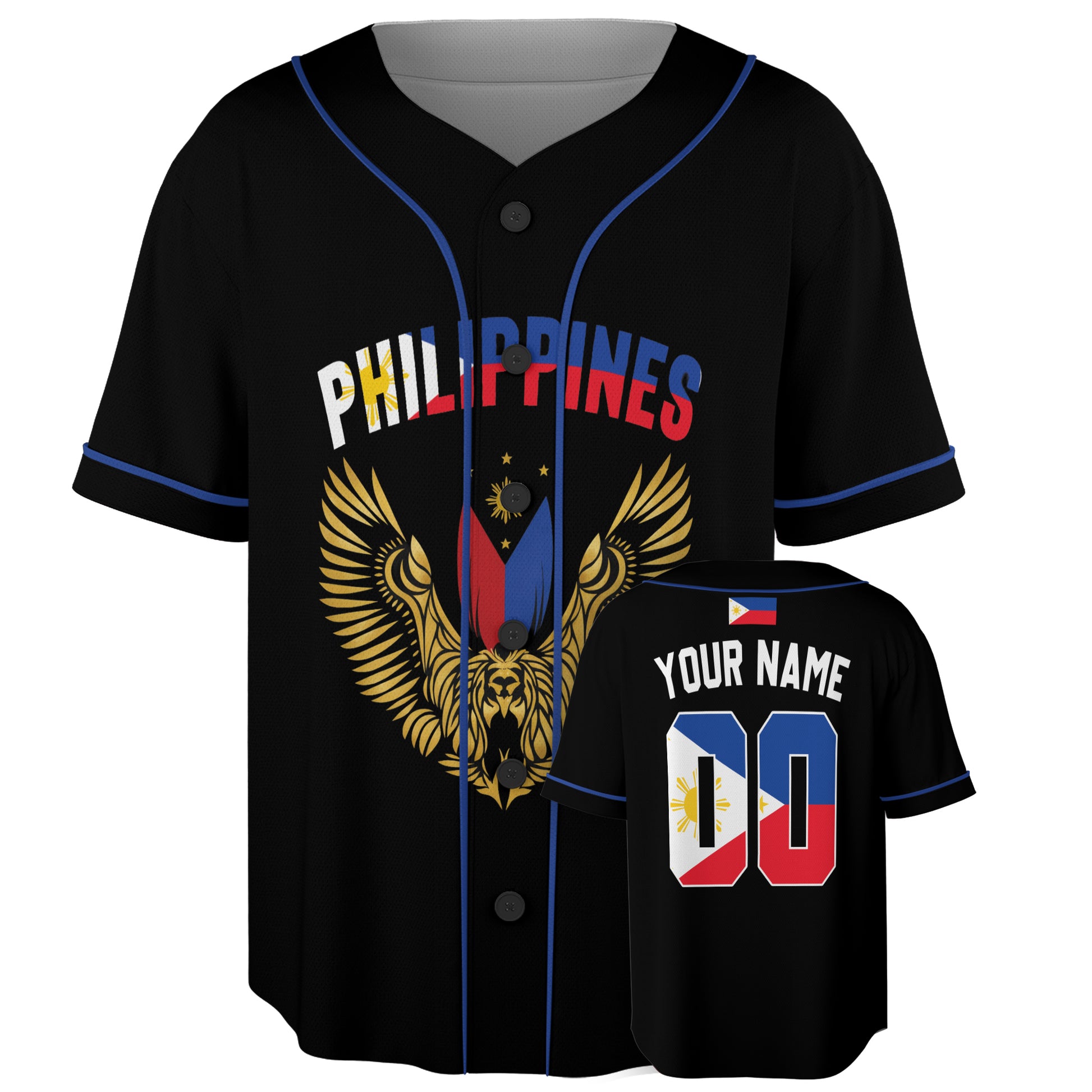Custom Philippines Baseball Jersey Filipino Fan Golden Eagle Emblem – Personalized Name Number