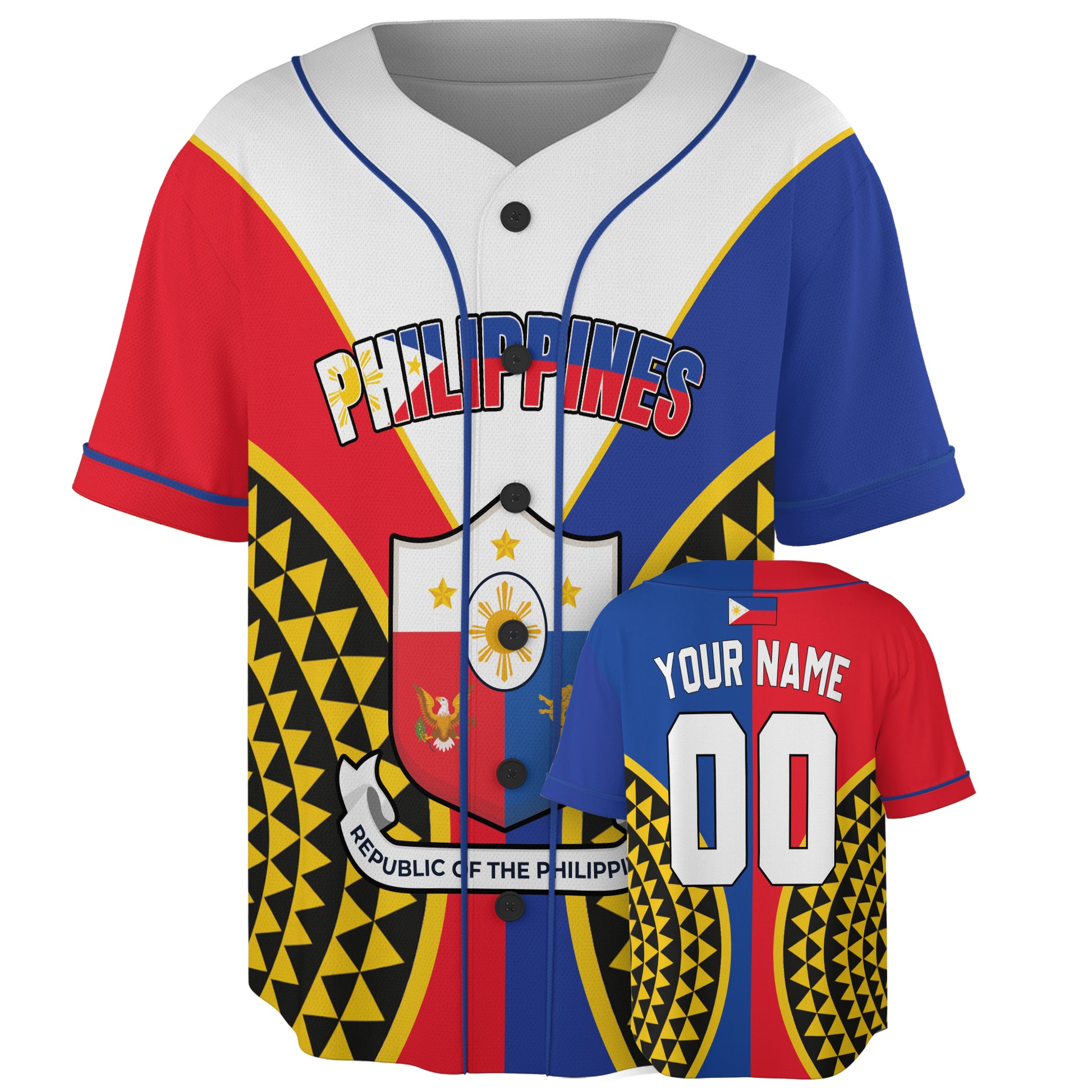 Custom Philippines Baseball Jersey Filipino Fan Tribal Heritage Shield – Personalized Name Number