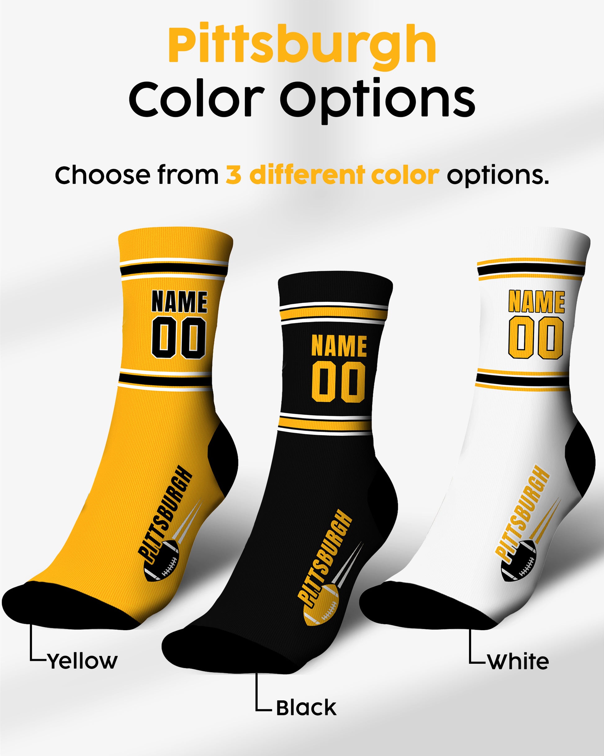 Custom City Sports Socks Pittsburgh Black - Personalized Name Number