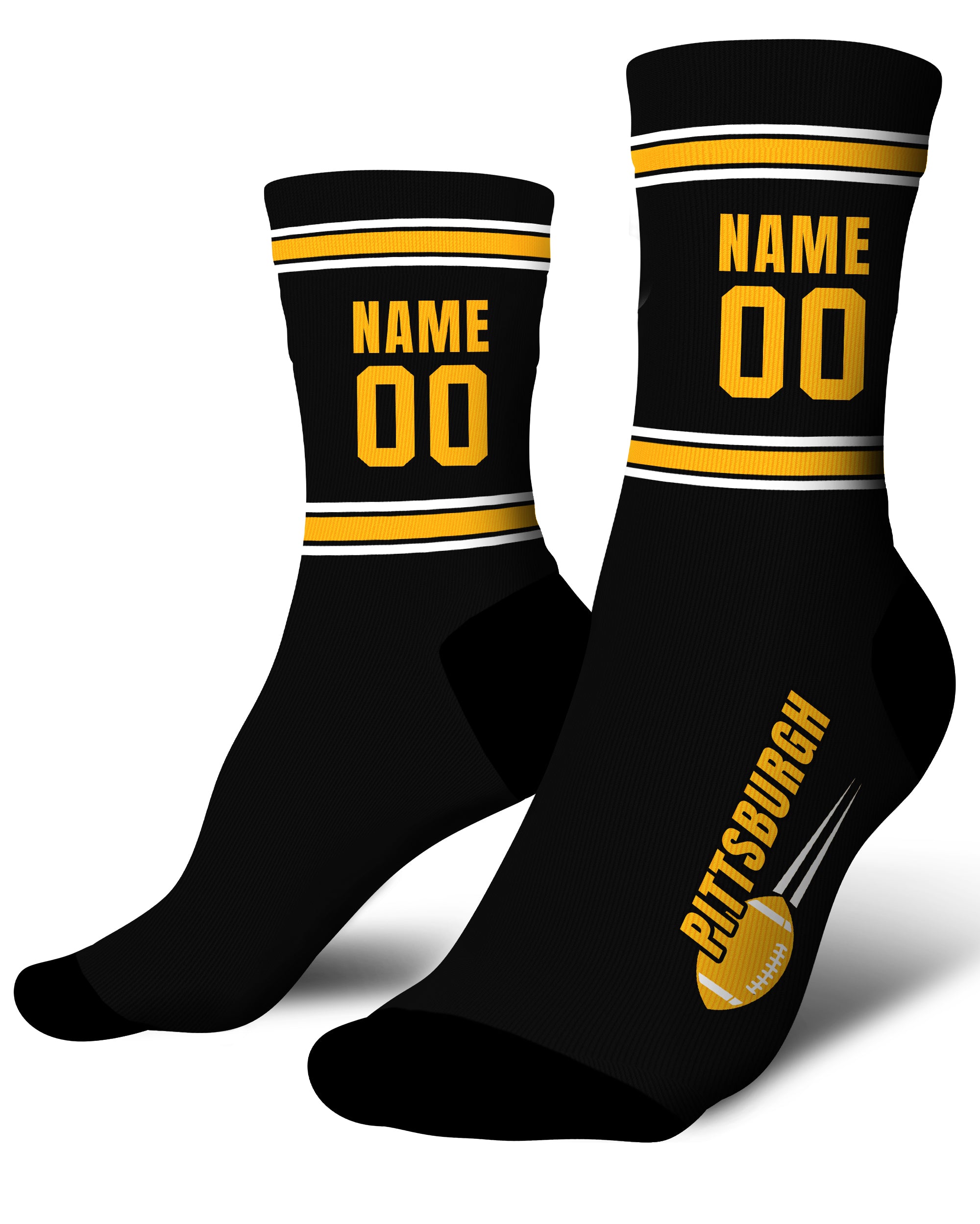 Custom City Sports Socks Pittsburgh Black - Personalized Name Number