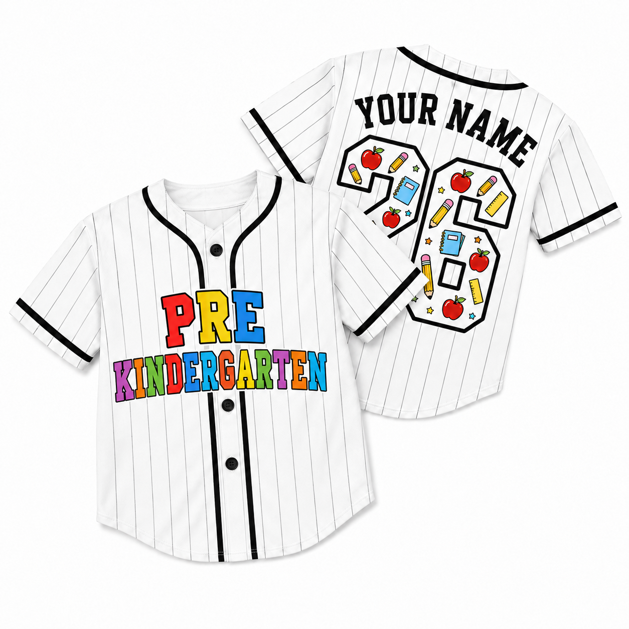 Custom Back to School Baseball Jersey Pre Kindergarten Design - Add Your Name and Number