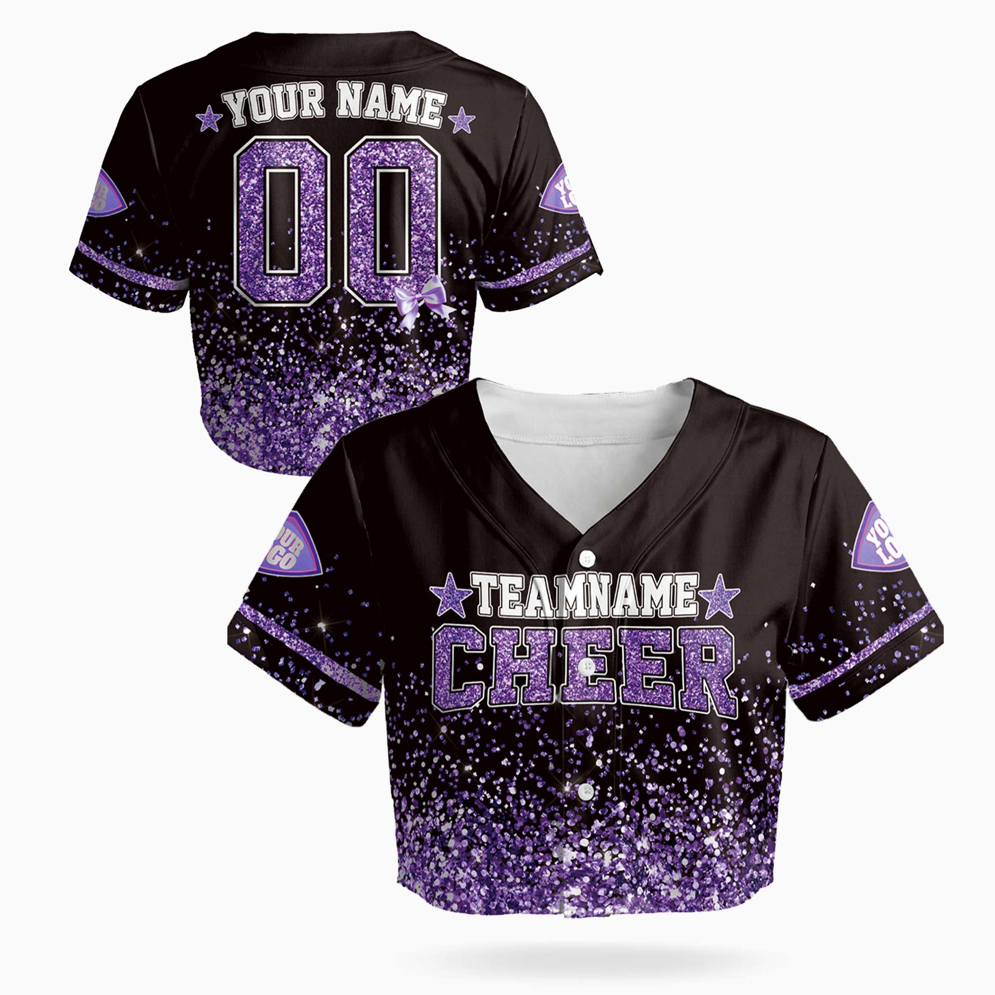 Custom Cheer Crop Baseball Jersey Star Design Purple - Design Your Own