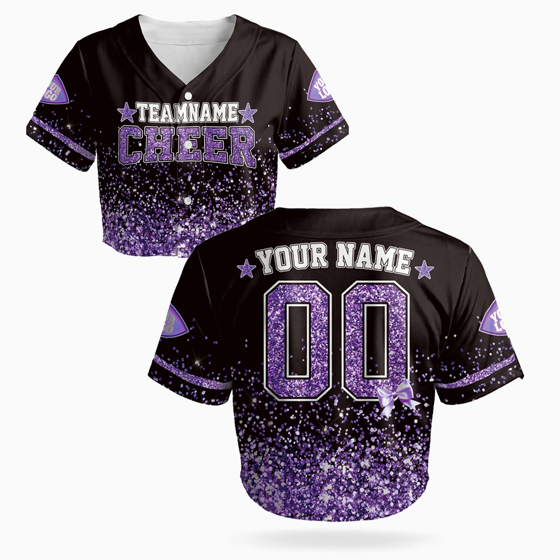 Custom Cheer Crop Baseball Jersey Star Design Purple - Design Your Own