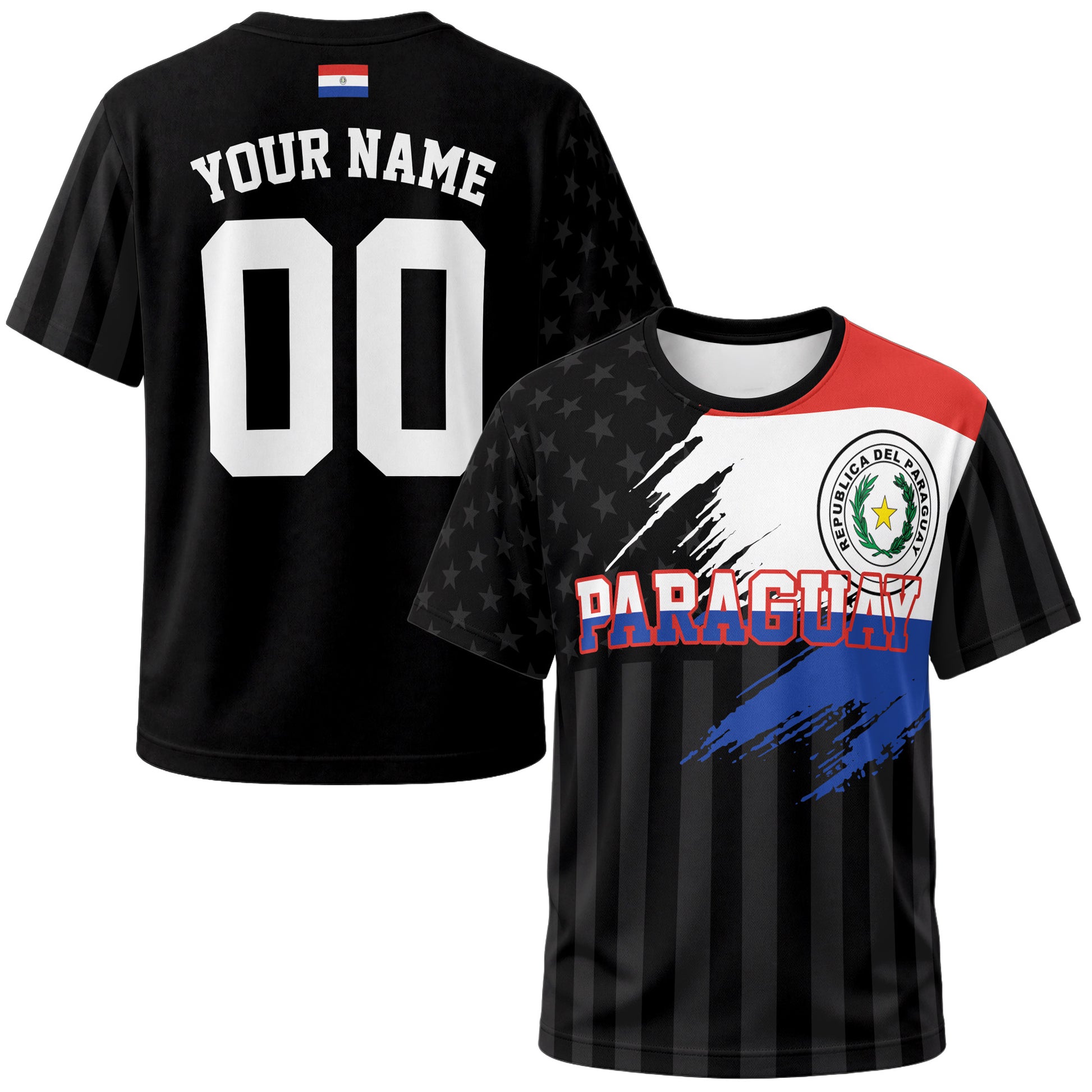Custom Paraguay Soccer Jersey Paraguayan Fan Flag Black – Personalized Name Number