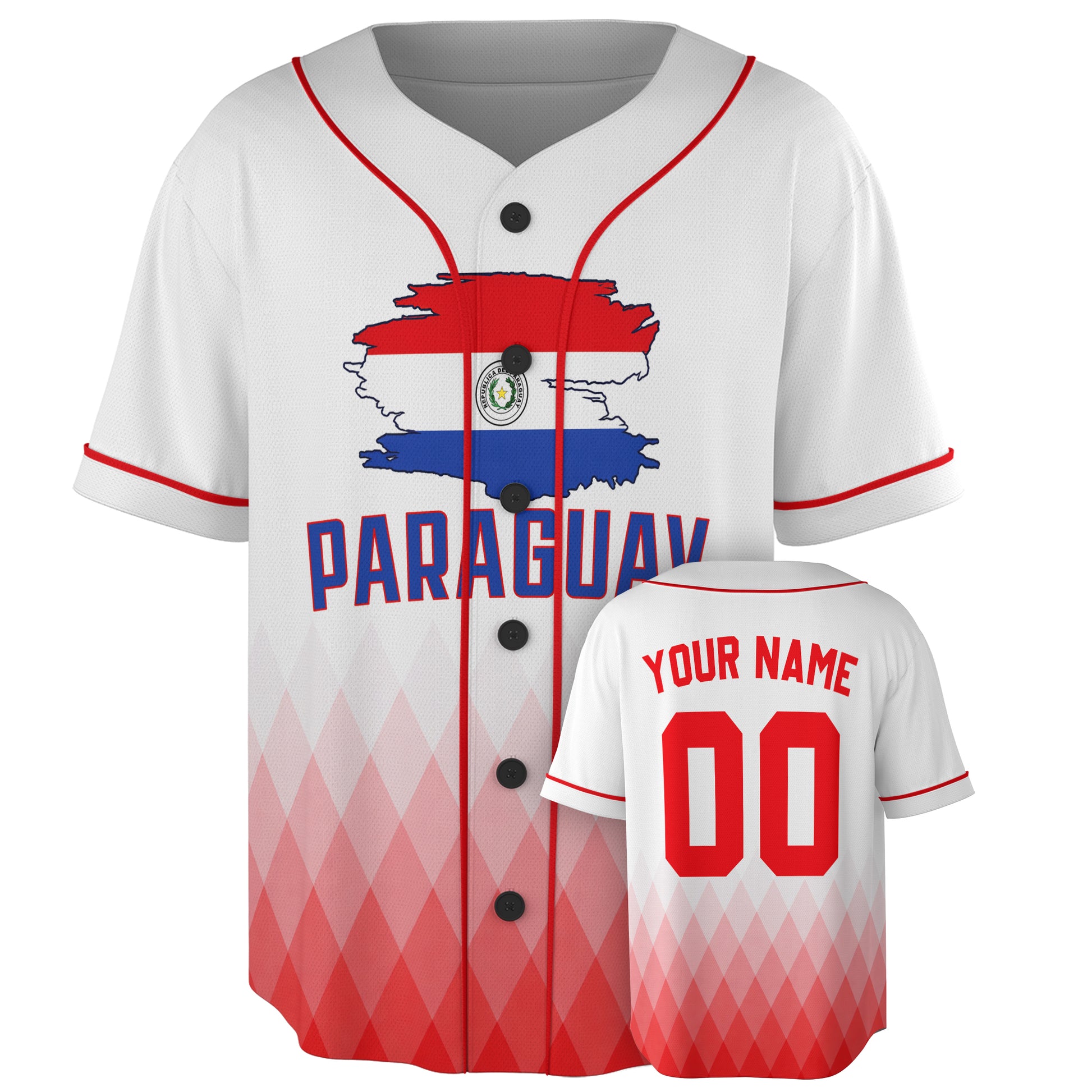 Custom Paraguay Baseball Jersey Paraguayan Fan Diamond Fade – Personalized Name Number