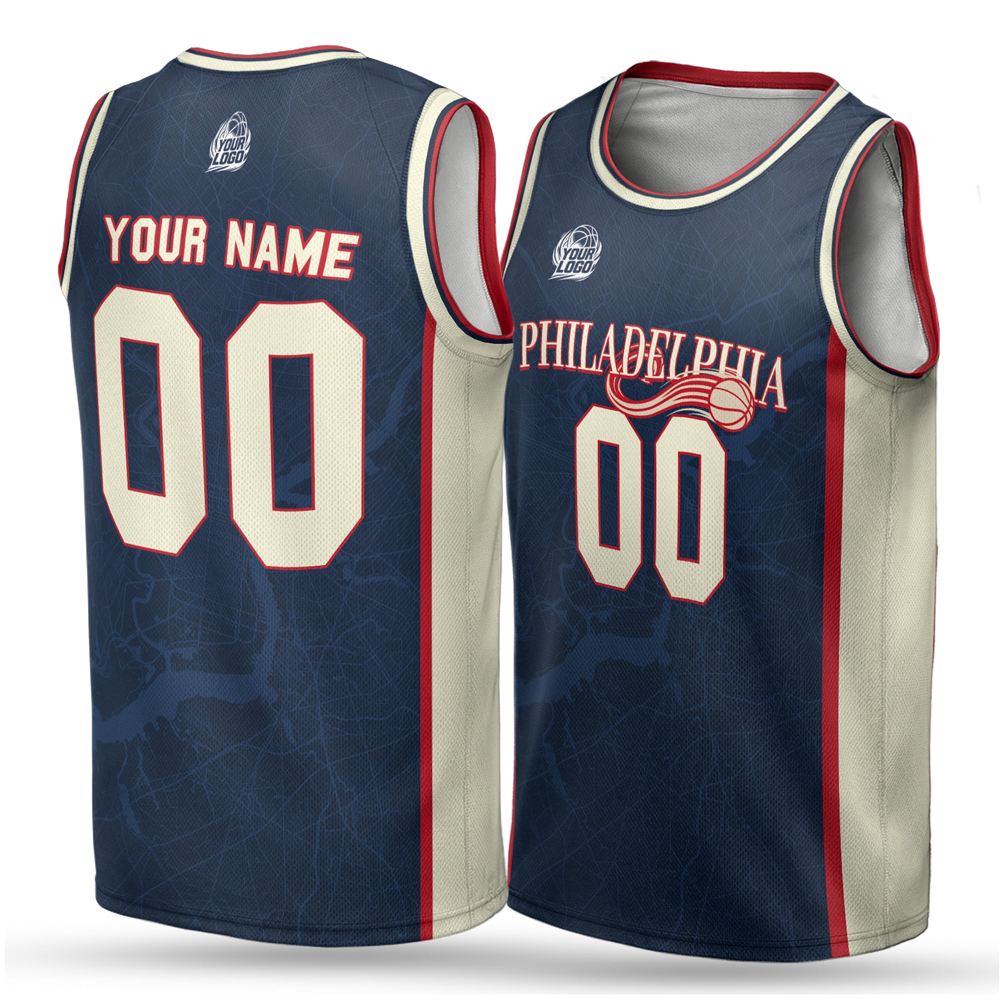 Custom City Basketball Jersey Philadelphia Design - Add Your Name and Number