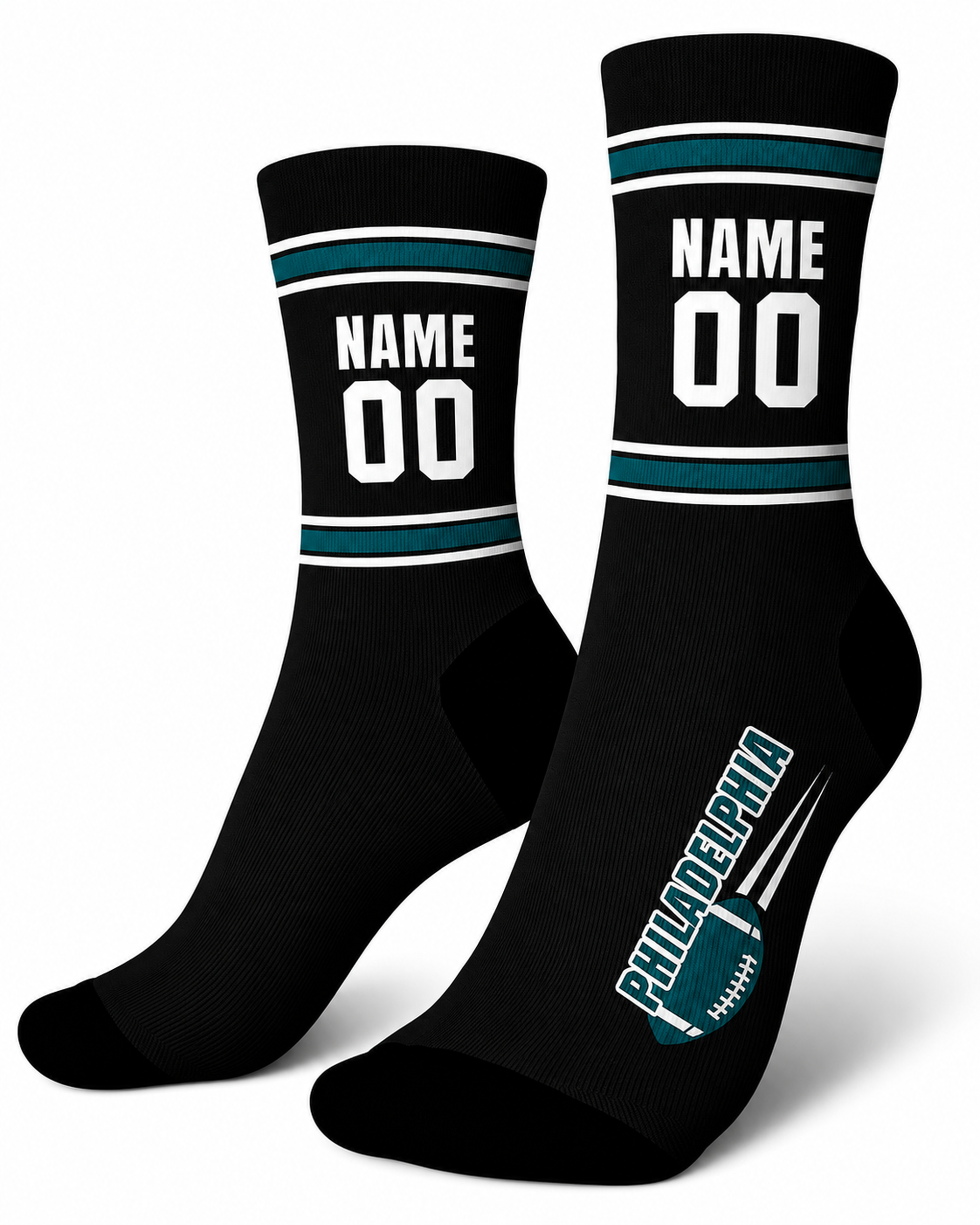 Custom City Sports Socks Philadelphia Black - Personalized Name Number