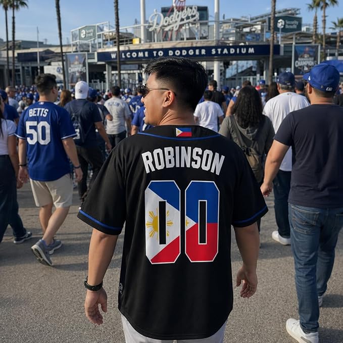 Custom Philippines Baseball Jersey Filipino Fan Script Crest Blue – Personalized Name Number
