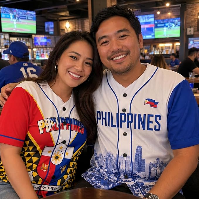 Custom Philippines Baseball Jersey Filipino Fan Script Crest Blue – Personalized Name Number